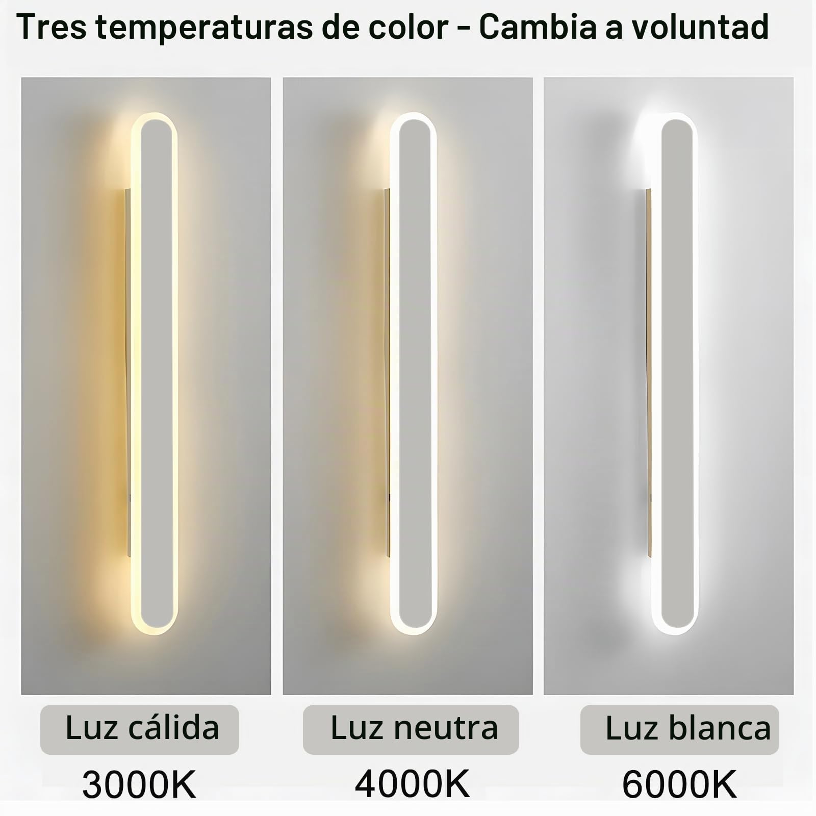Aplique Pared Interior LED,28W Lampara de Pared Moderna 3000K/4000K/6000K para Sala de Estar Pasillo Escaleras Apliques Pared Dormitorio,80CM Blanco 110-240V