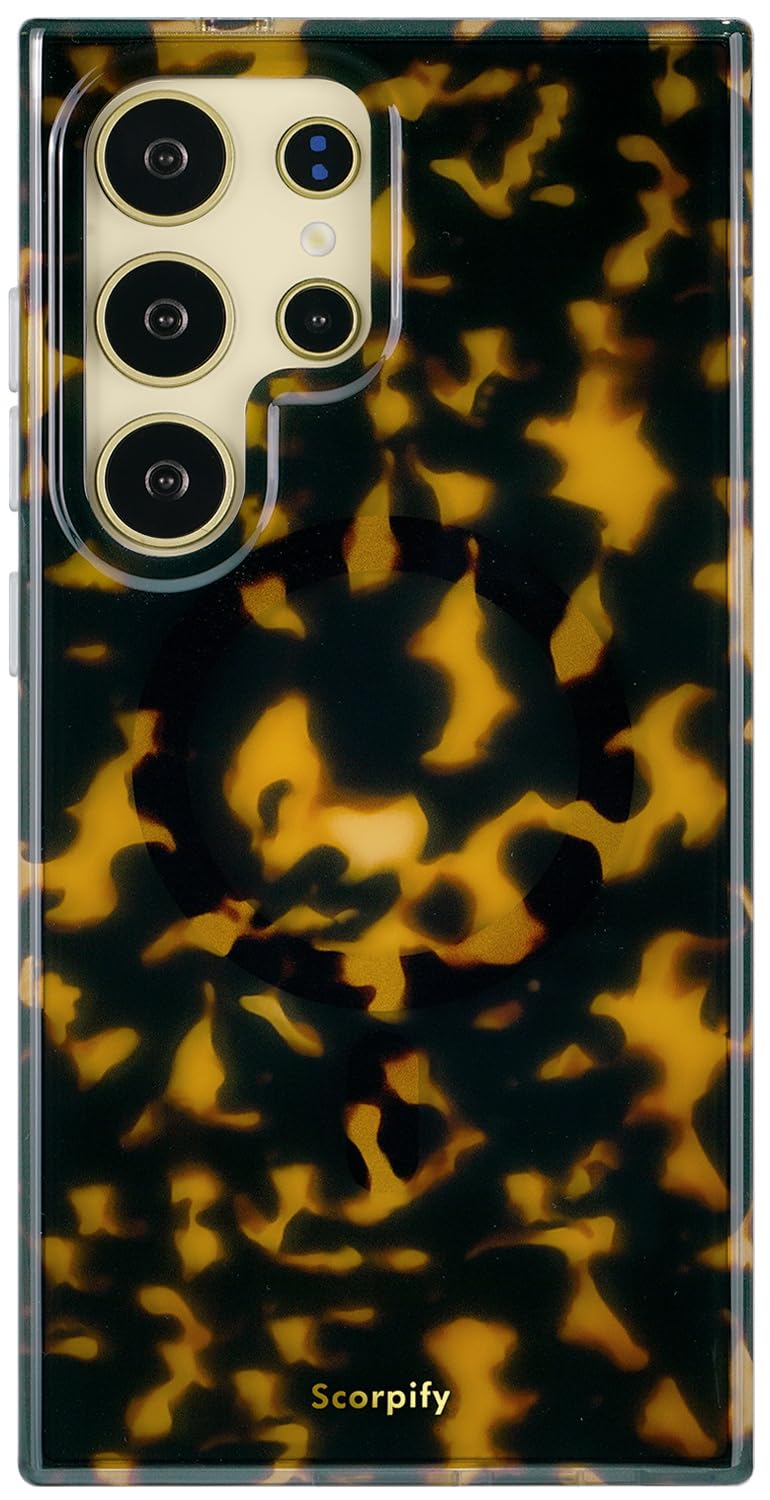 SCORPIFY Compatible with Samsung Galaxy S24 Ultra Case [Compatible with MagSafe] for Dark Brown Tortoise Shell Design, Cute Brown Magnetic Phone Cover