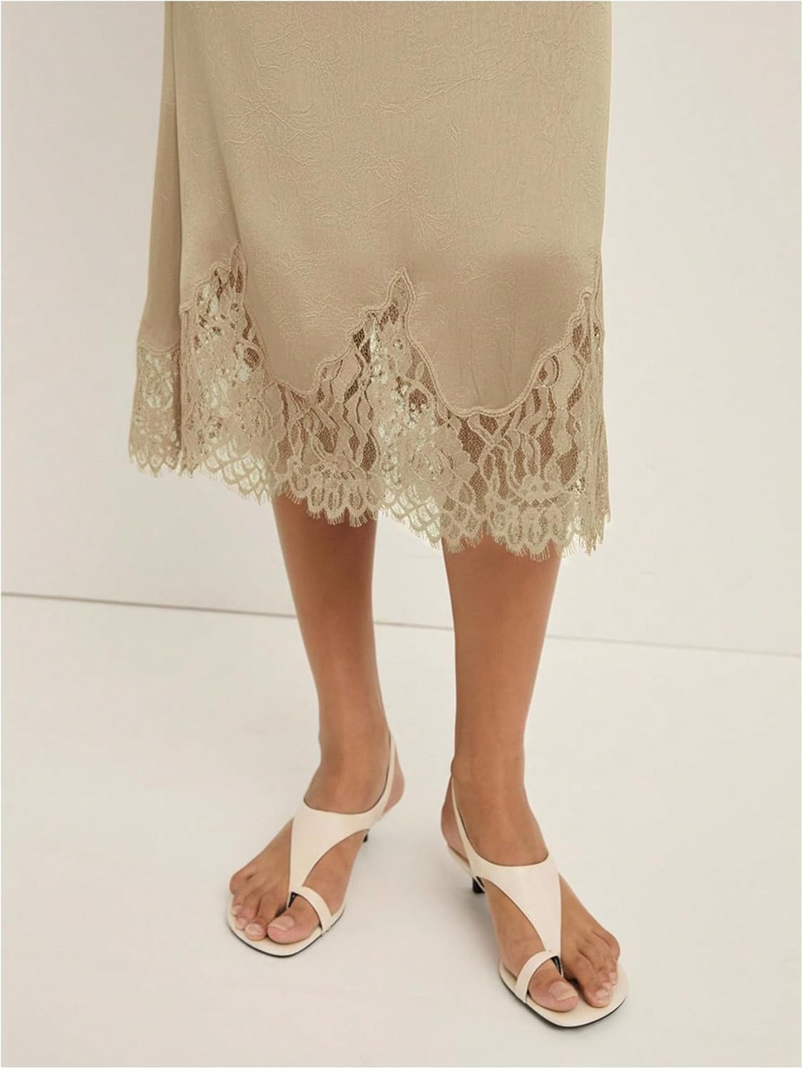 Milumia Women's Elegant Lace Trim Midi Skirt High Waisted A Line Cocktail Party Skirts