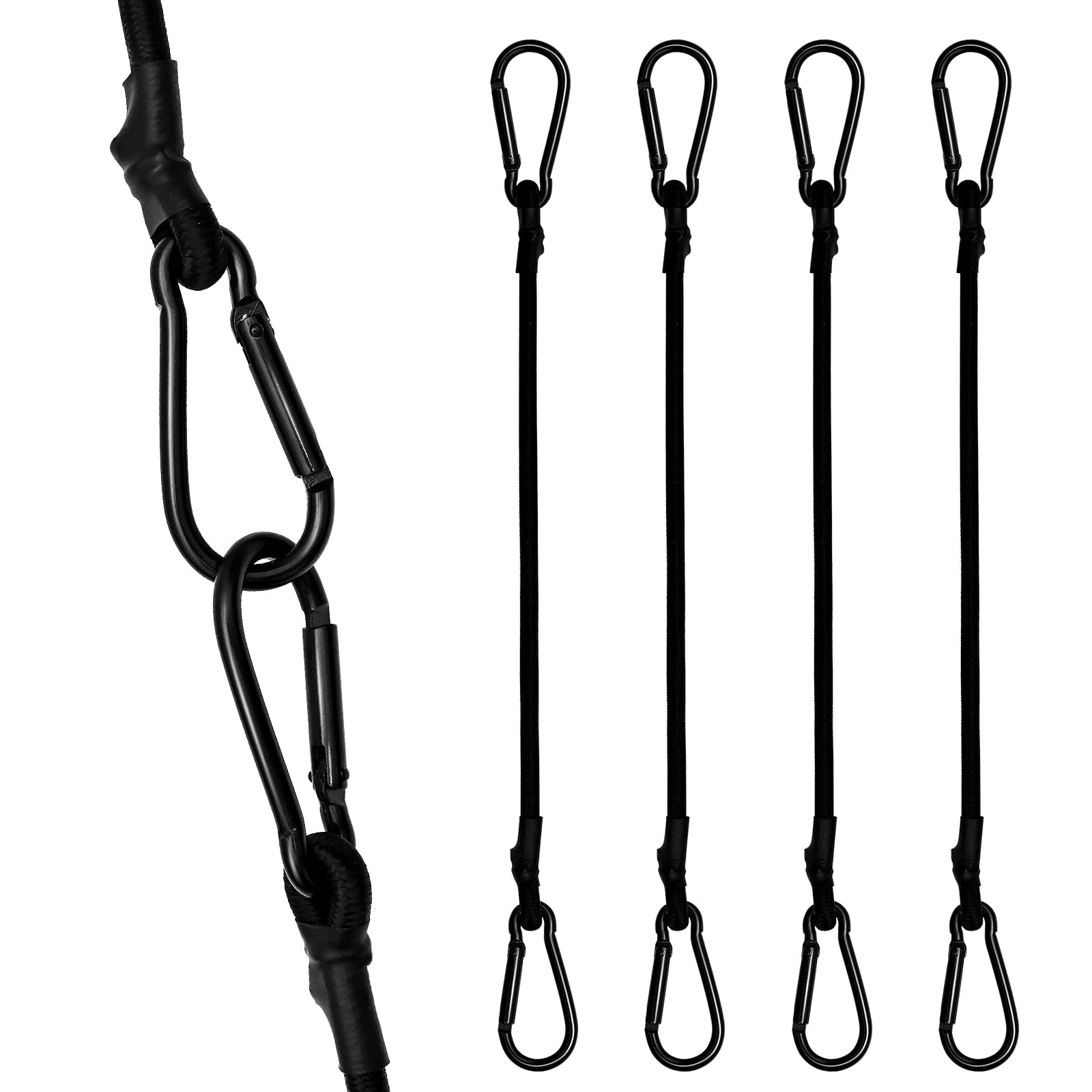 4 Pack Bungee Cords with Carabiner, 42.13 Inch Heavy Duty Bungee Cords with Carabiner, High Elastic Ropes with Carabiner Hooks for Life and Outdoor Activities, for Camping, Clotheslines, Tarps, Bike