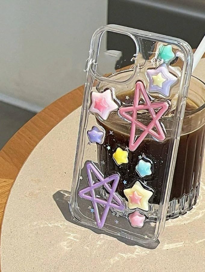 Image of COVERLY for iPhone 12 Pro 3D Luxury Rainbow Resin Star Case,Trendy Translucent Cute Hard Epoxy Art Crystal Clear -Non Yellowing Love Heart Embossed Pearl Princess Cover for Apple iPhone 12 Pro