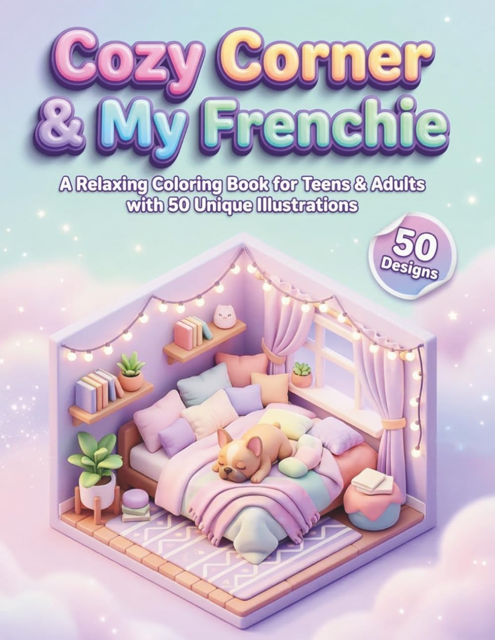 Cozy Corner & My Frenchie A Relaxing Coloring Book for Teens & Adults with 50 Unique Illustrations: Hygge Lifestyle Scenes featuring Adorable Canine Companions for Calm and Peace