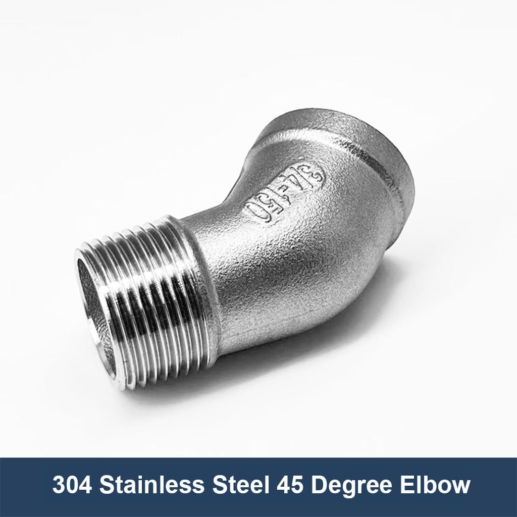 Stainless Steel Cast Pipe Fitting, 304 Stainless Steel 45 Degree Elbow Fitting Connector, 1/4"" 3/8"" 1/2"" 1"" 1-1/4"" 1-1/2"" 2"" Female Thread To Male Thread, 1pcs(1 1/2)