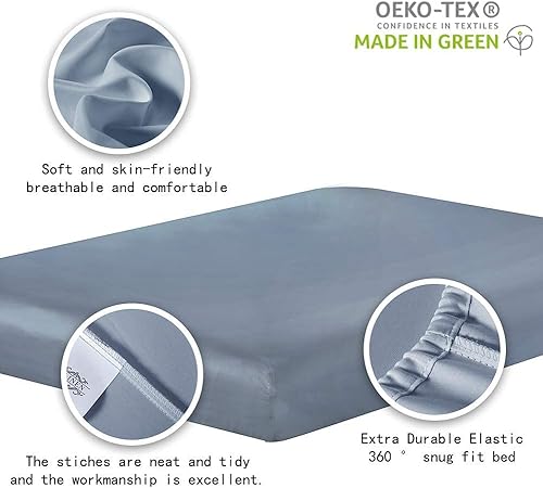 Miniatura 4 de Juego de sábanas de 100 % algodón Supima de 600 hilos, 4 piezas, tejido satinado suave y sedoso, se adapta a colchones de hasta 18 pulgadas,