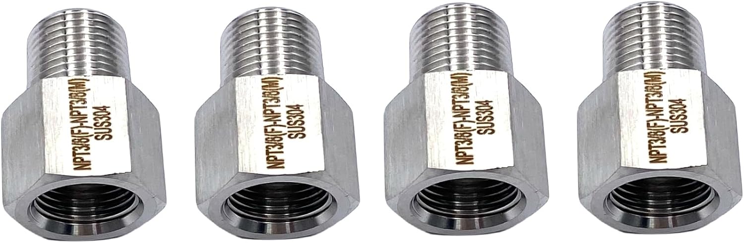 4 Pcs 3/8" FNPT x 3/8" MNPT Pipe Extension Fittings,Stainless Steel Male to Female Pipe Adapters for Water/Air/Oil Pipes, Gas,Fuel, Refrigeration,Garden Hoses, Sprinklers and Pressure Gauges
