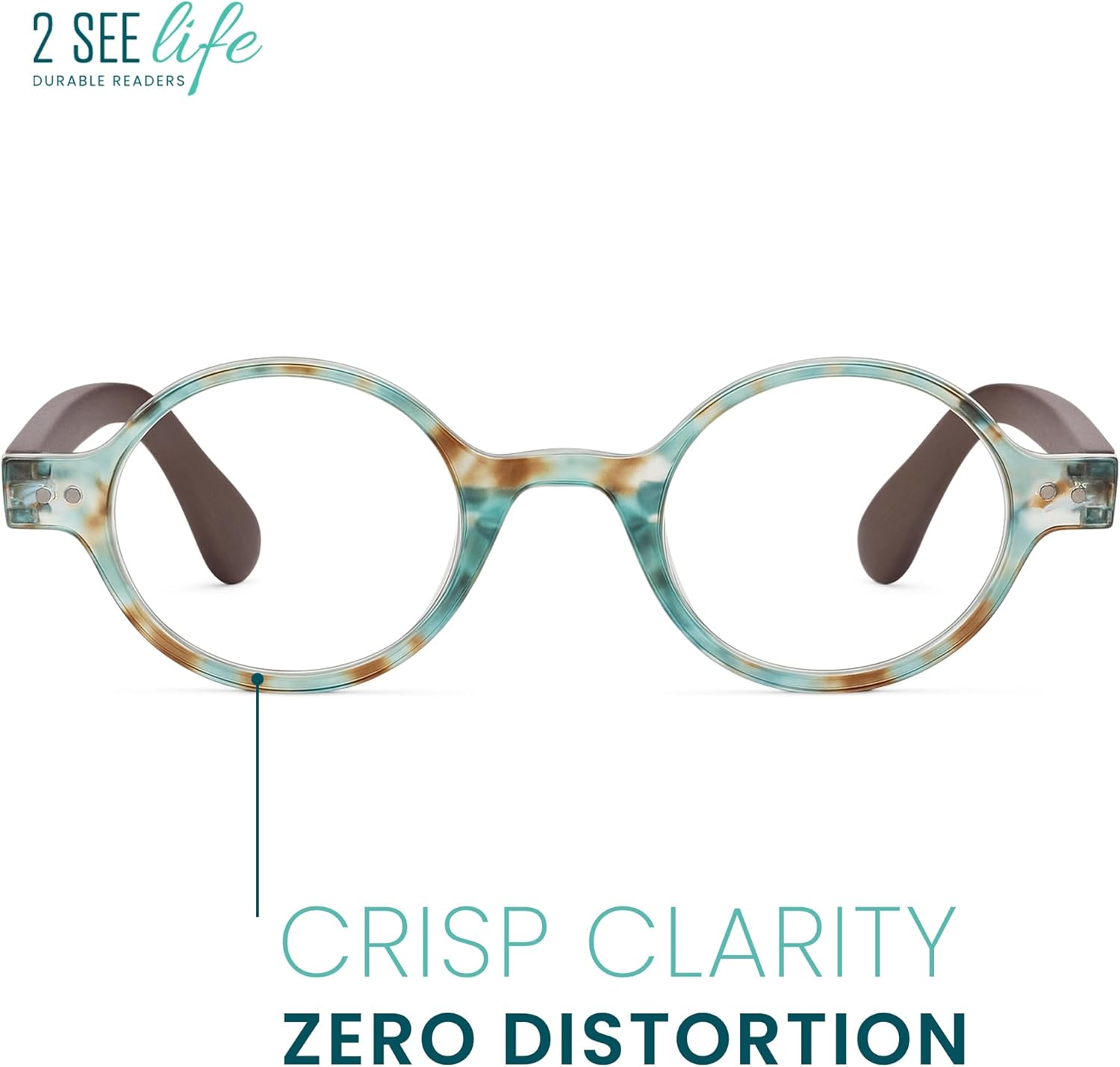 2SeeLife Small Round TR-90 Reading Glasses for Men & Women - Narrow-Medium Fit, Sturdy Frame, Spring Hinges, Retro Readers, Aqua Blue, +1.00 - Image 6