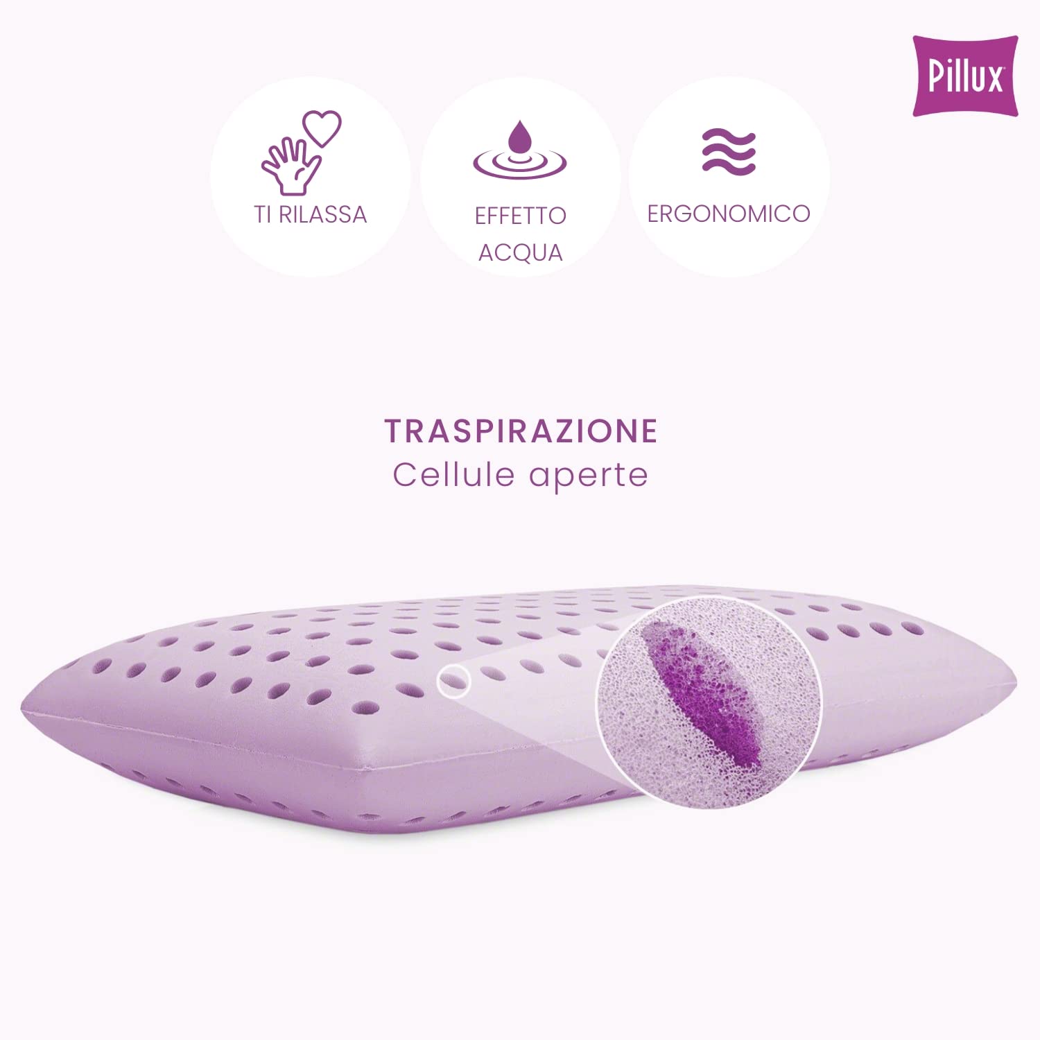 Cuscino in Schiuma HR - Guanciale Letto effetto Acqua - Federa in BioCeramica - Forma tradizionale con estratto di Malva per massimo Relax - Made in Italy
