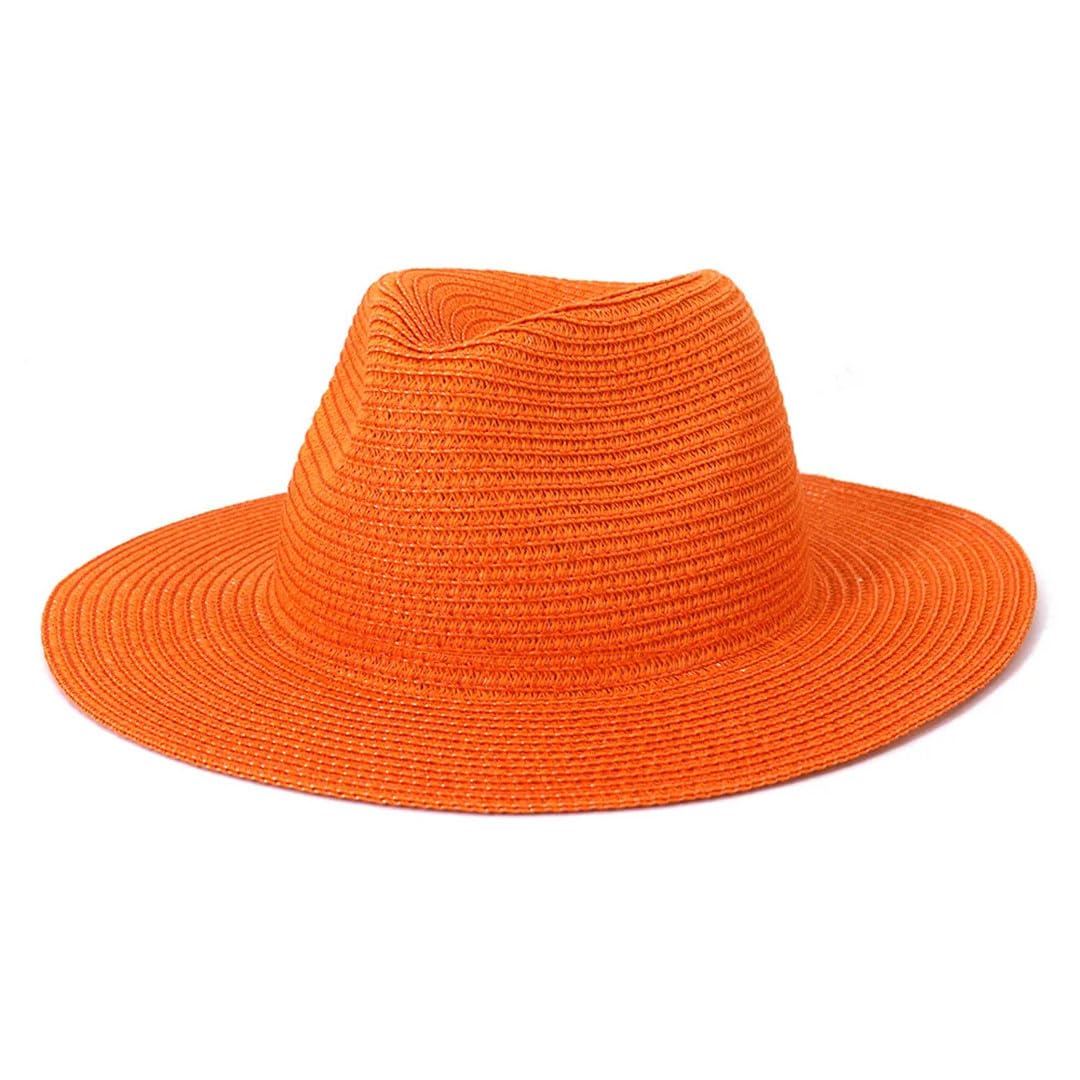 Cappelli da sole da donna Panama a tesa larga cappelli di paglia colorati all'aperto Jazz spiaggia cappello protettivo, Arancione, 6 7/8-7 1/8