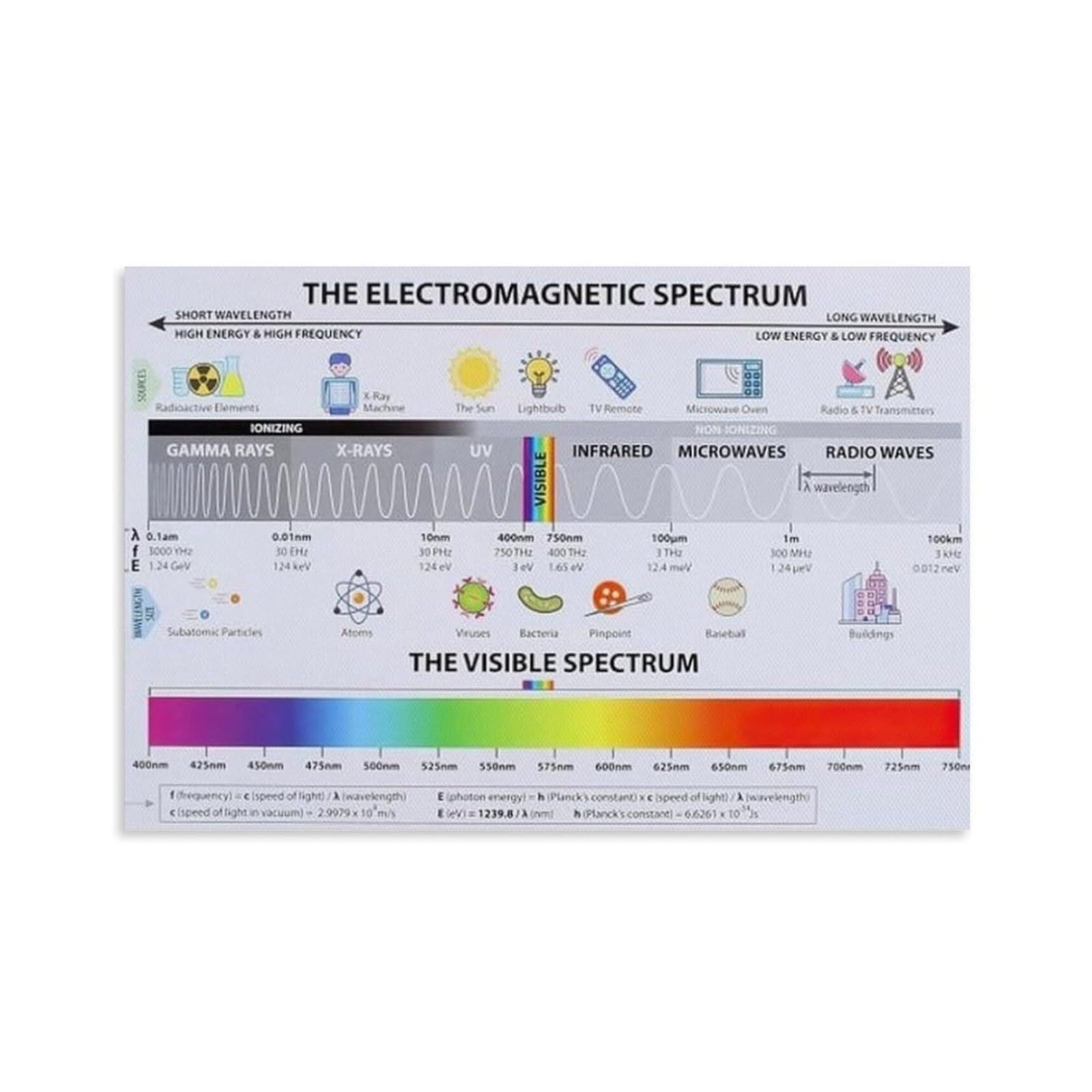 IDGTTLDF Electromagnetic Spectrum Chart Metal Tin Sign Physics Science Educational Wall-Art for Classroom Laboratory Study Room 8 X 12 in
