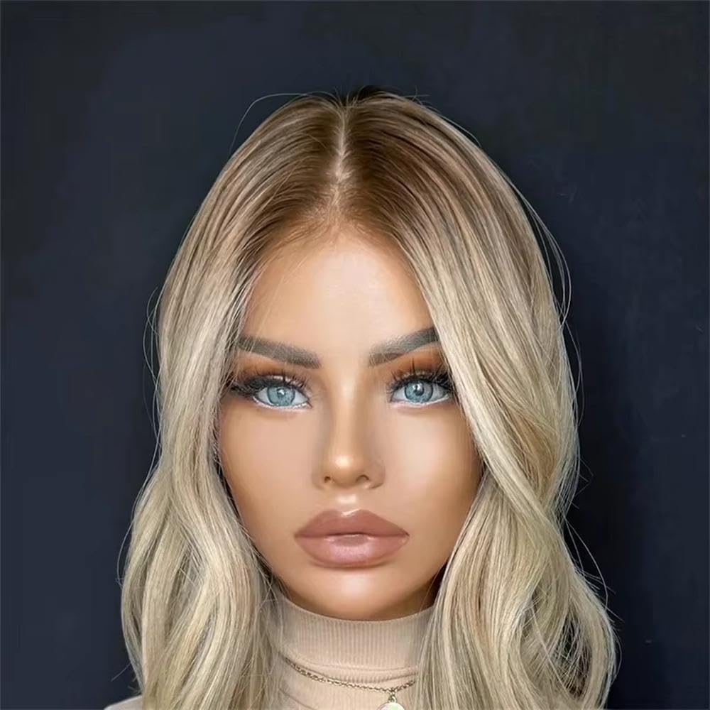 Haarpflege Goldblonde Kurze Bob-Schulterperücke Mit Highlights 13 X 4 Ohne Kleber