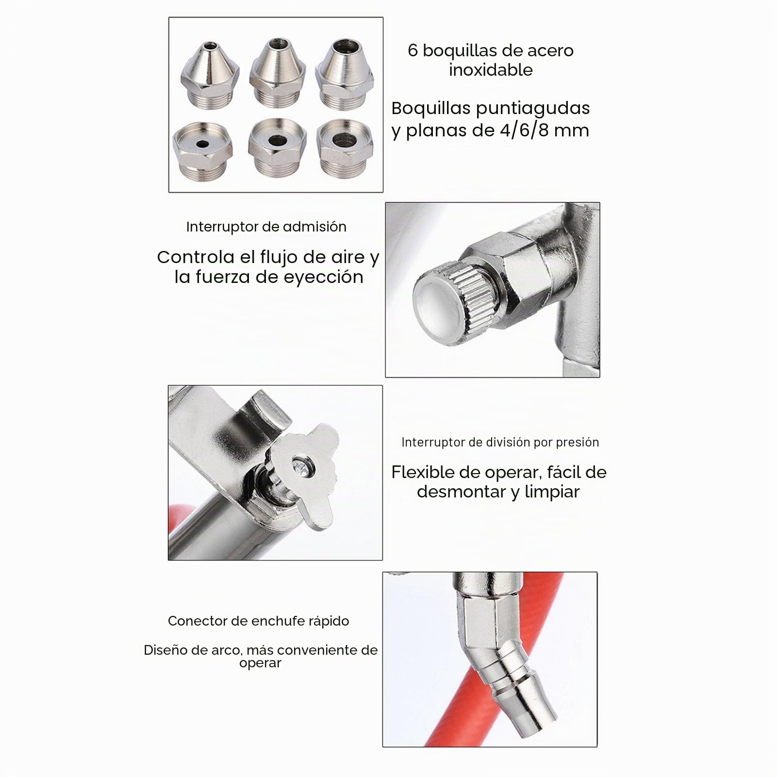 Jectse Pulverizador de Mortero de Cemento, Pistola Pulverizadora de Tolva de Aire de Acero Inoxidable con 6 Boquillas Intercambiables para Pintura de Paredes Exteriores, Pintura