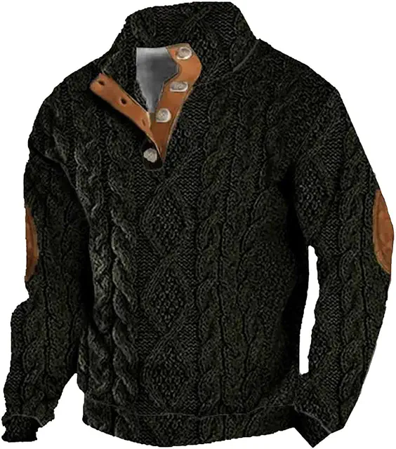 Men's Chunky Knit Cardigan with Hood - Vest met Kraag