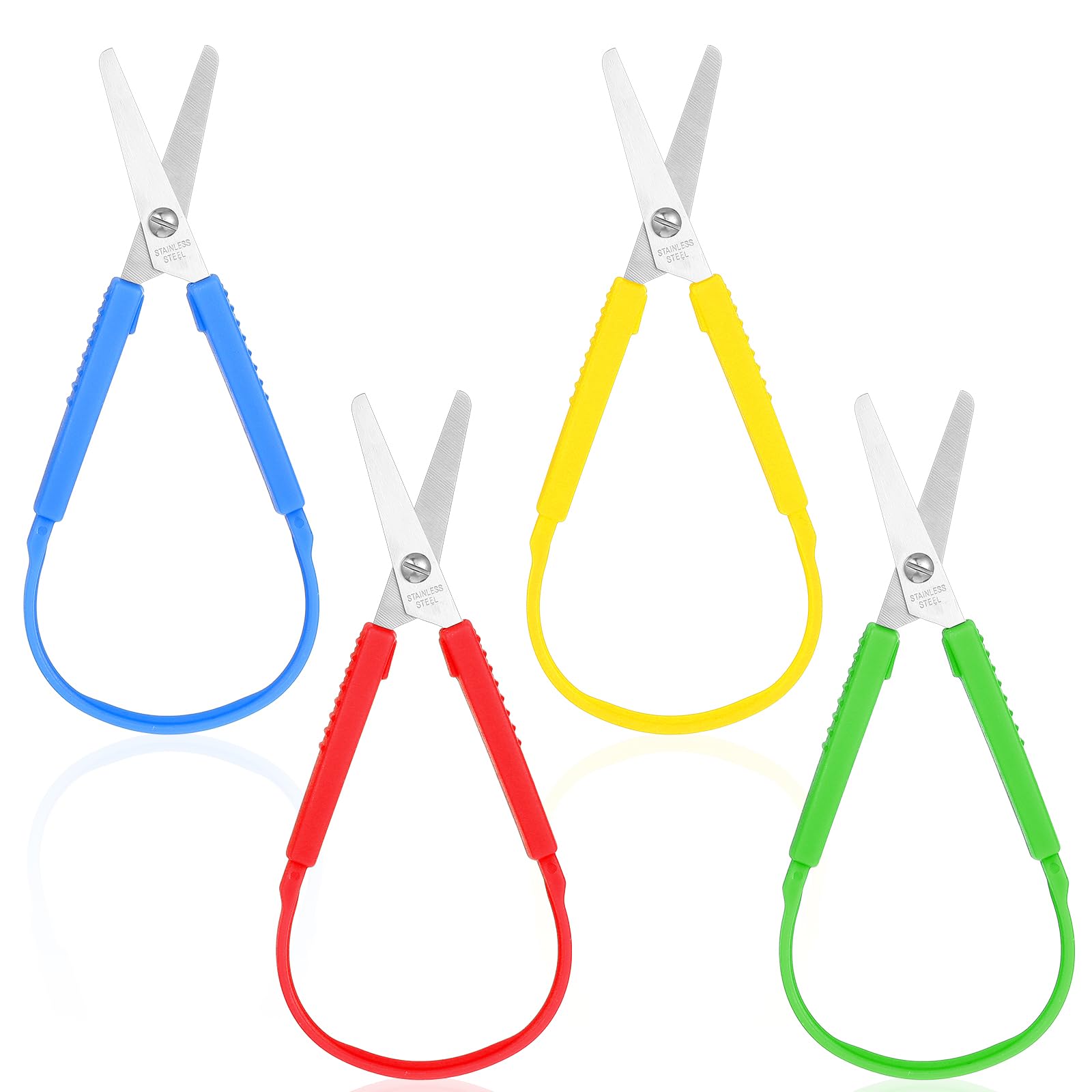 4 Pack Mini Loop Scissors, 5.5 Inch Adaptive Design Scissor Colorful Grip Scissors, Adaptive Cutting Self-Opening Scissor Colorful Handle Self-Opening Safety Scissors for Children Adults Special Need