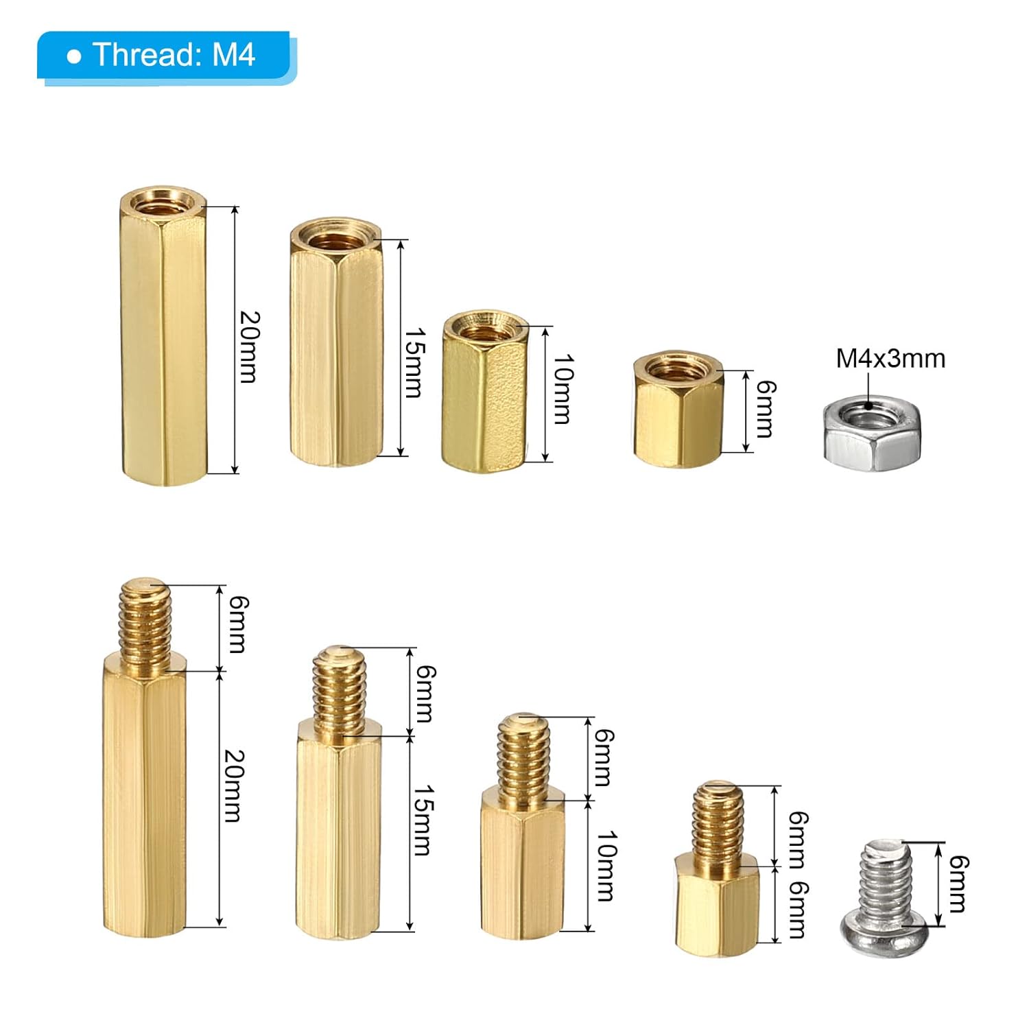 PATIKIL M4 Standoff Screws, 120 Pcs Male Female Hex Brass PCB Standoff Spacer Screw Nut Assortment Kit with Box for PCB Computer & Circuit Board