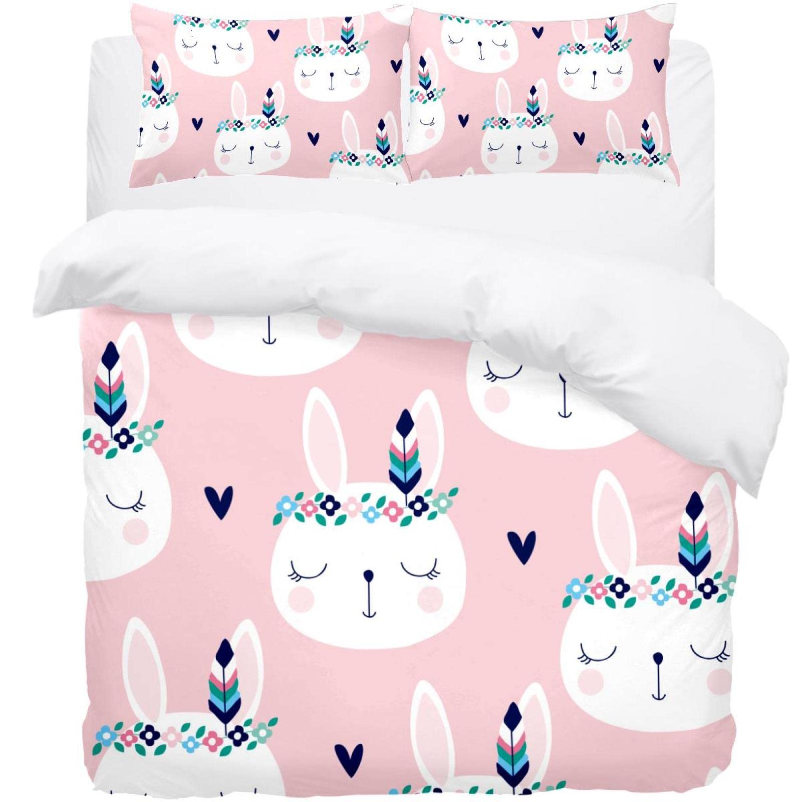 Parure de lit simple de qualité supérieure avec housse de couette motif lapin de Pâques