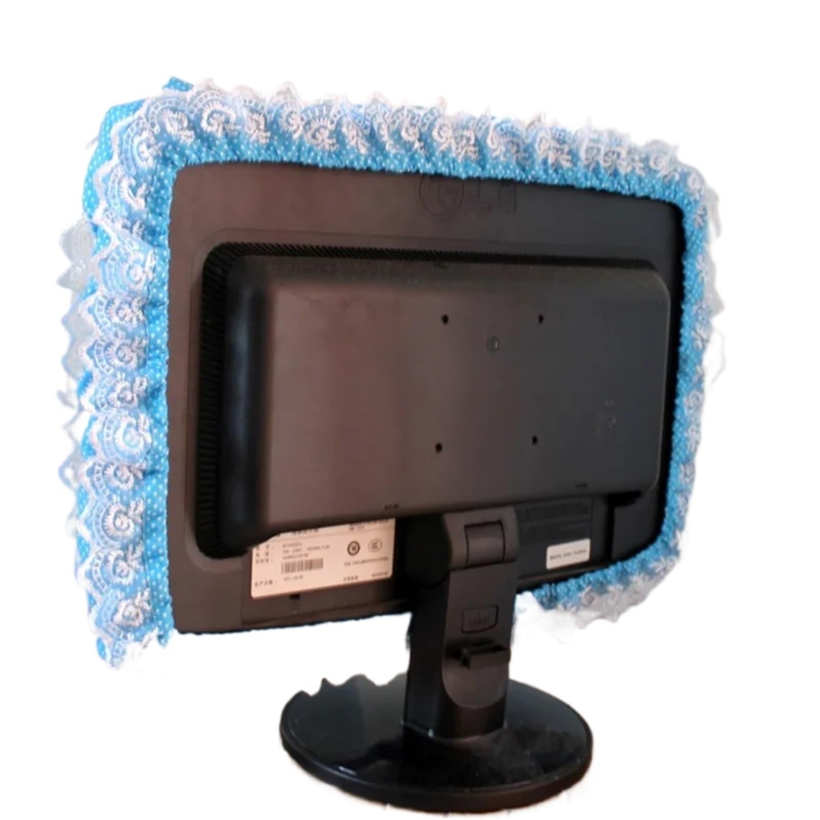 Qvorlth Blue Monitor Cover 2Pcs Lace Fabric Computer Frame Cover Monitor Screen Dust With Elastic Pen Pocket Bow Home Decorations(Blue)