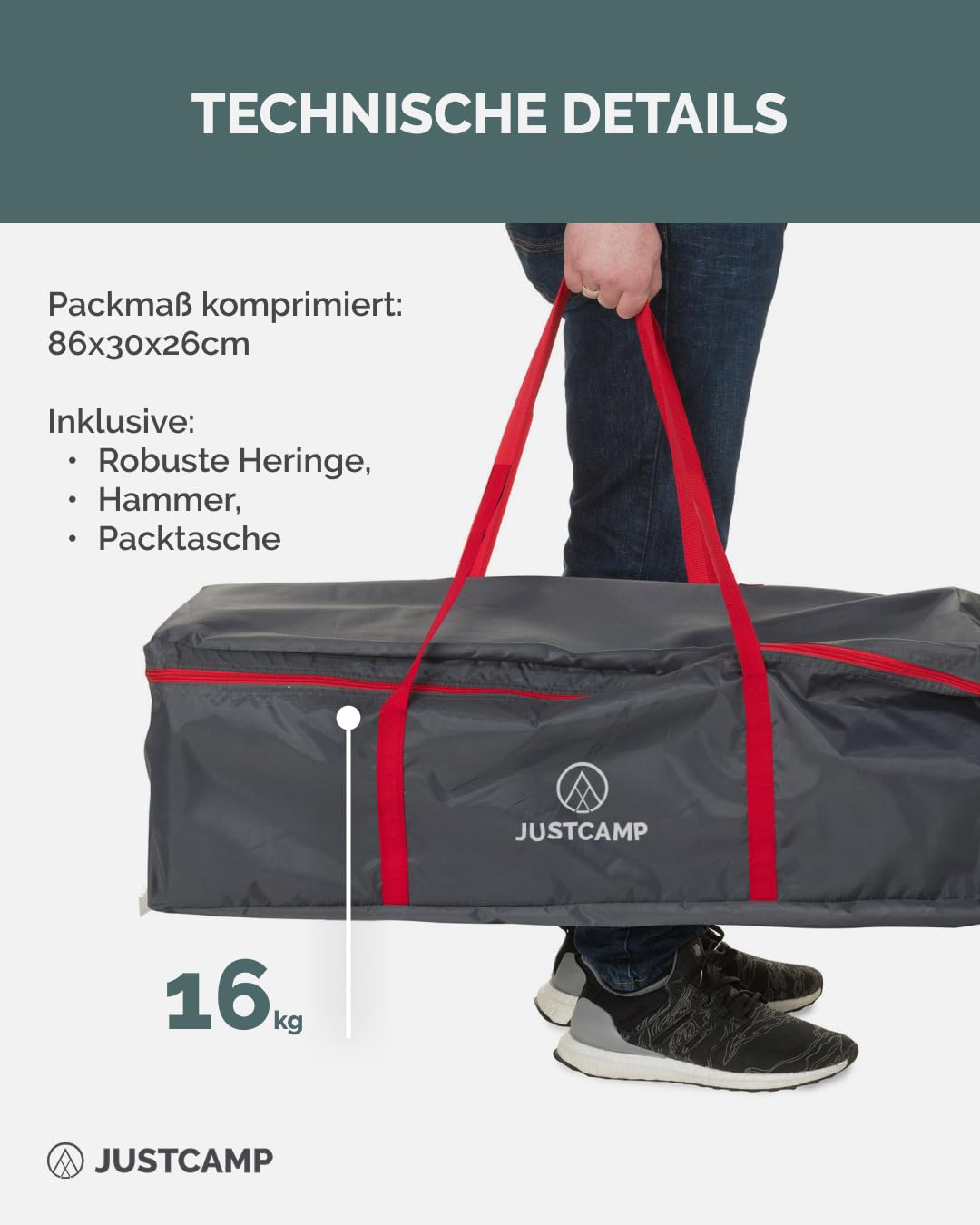 Justcamp Bell 12 Tipi Tente de Camping familiale, 12 Personnes, Tente Pyramide