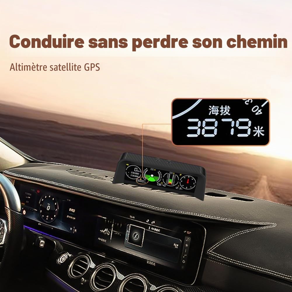 ELING Inclinomètre universel pour voiture - Inclinomètre GPS - Boussole - Affichage du temps et tension