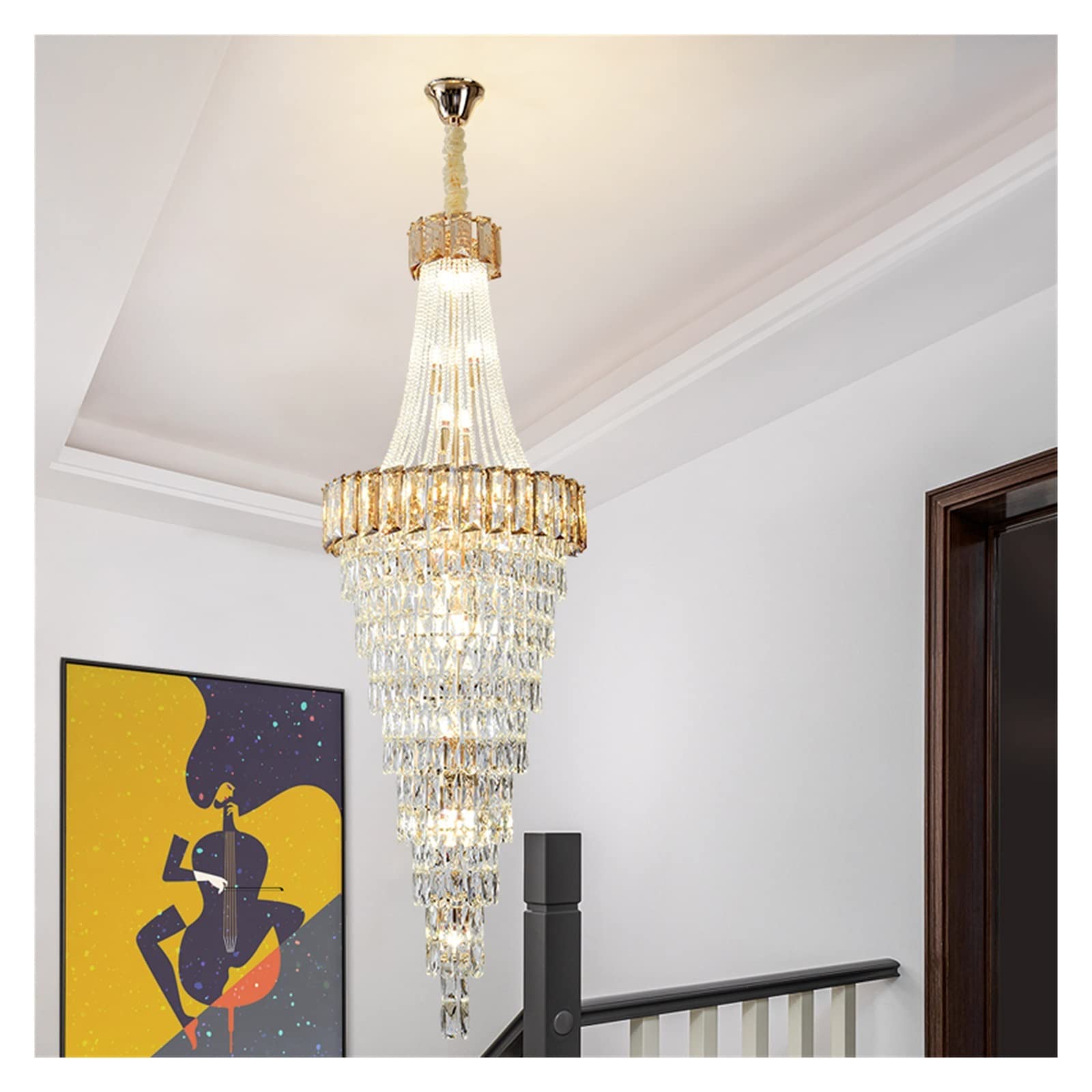 LYMSXAZOU Crystal Chandelier Pendant Light for Hotel Lobby, Staircase, Living Room - Elegant Modern Lighting Fixture