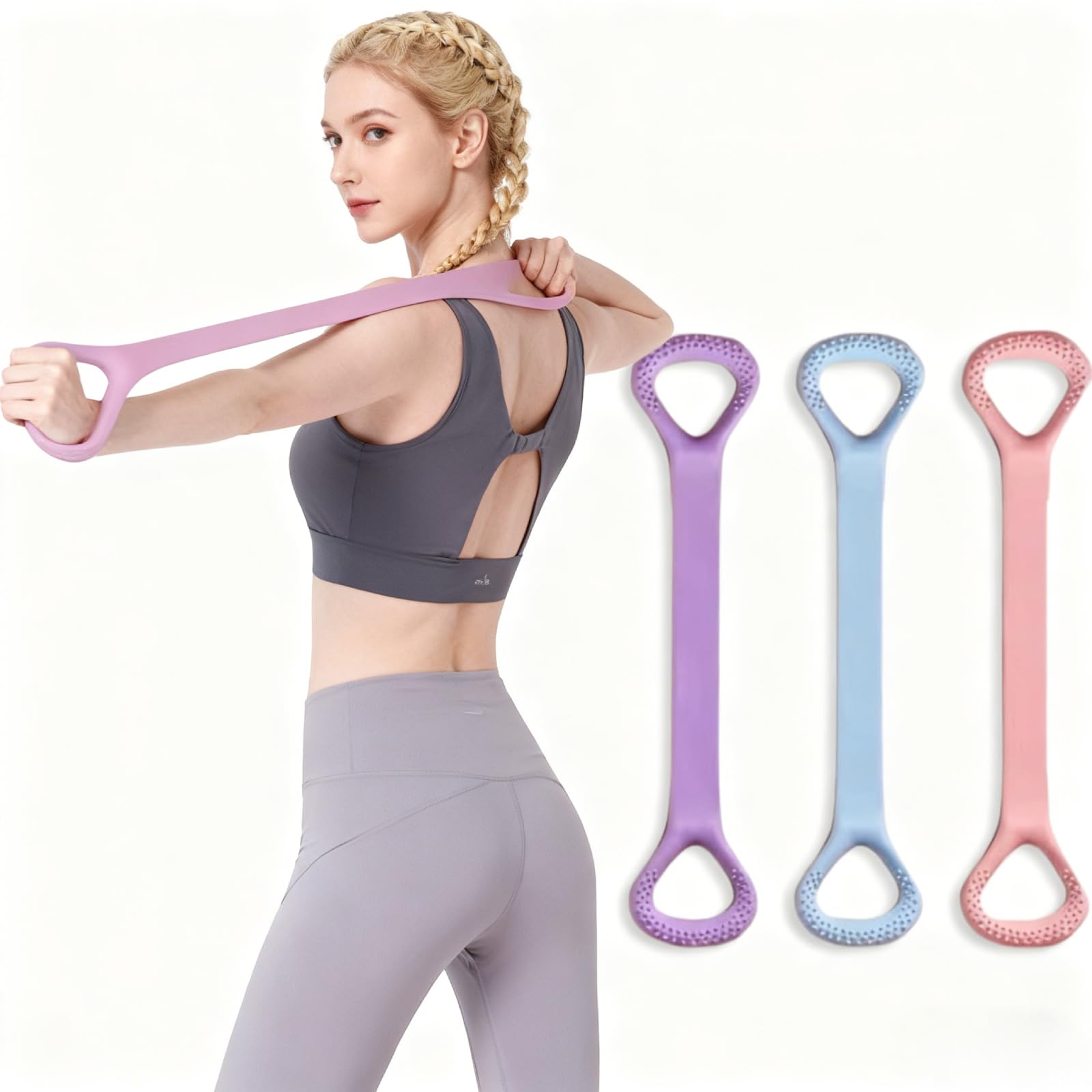 3Pcs Resistance Band Exercise Band Women, 20lb Arm Back Shoulder Exercise Elastic Rope Stretch Fitness Band with Handles, Yoga Rope Stretching Bands for Women Physical Therapy 48CM Long-image-40