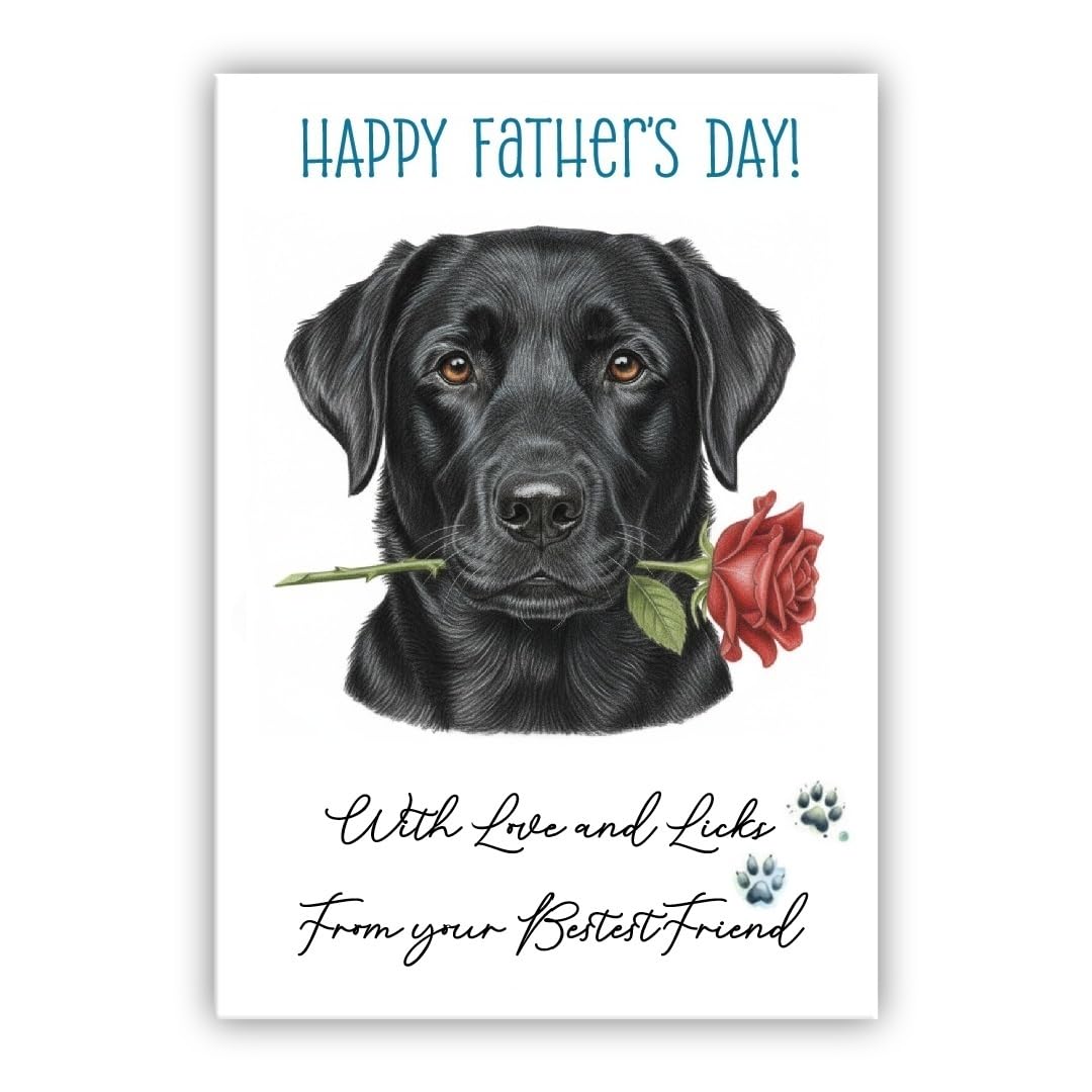 Father’s Day Card From the Dog – Cute Fathers Day Pet Card – “With Love and Licks” – Multiple Breeds Available (• Labrador Retriever black) — image 1