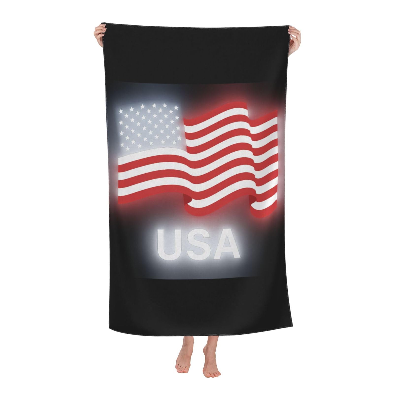 Pojknbv White American Flag Print Oversized Adult Beach Towel Quick-Dry Comfortable Lightweight Travel Pool Camping