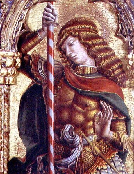 Cuadro de San Miguel de Carlo Crivelli: lienzos decorativos para un dormitorio elegante