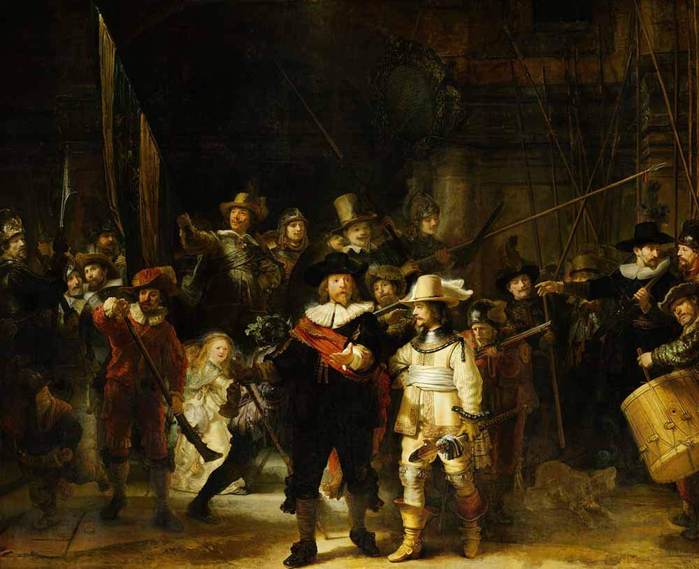 JH Lacrocon Rembrandt van Rijn - The Night Watch Canvas Wall Art 100X80 cm - Group Portrait Paintings Reproduction Print Rolled