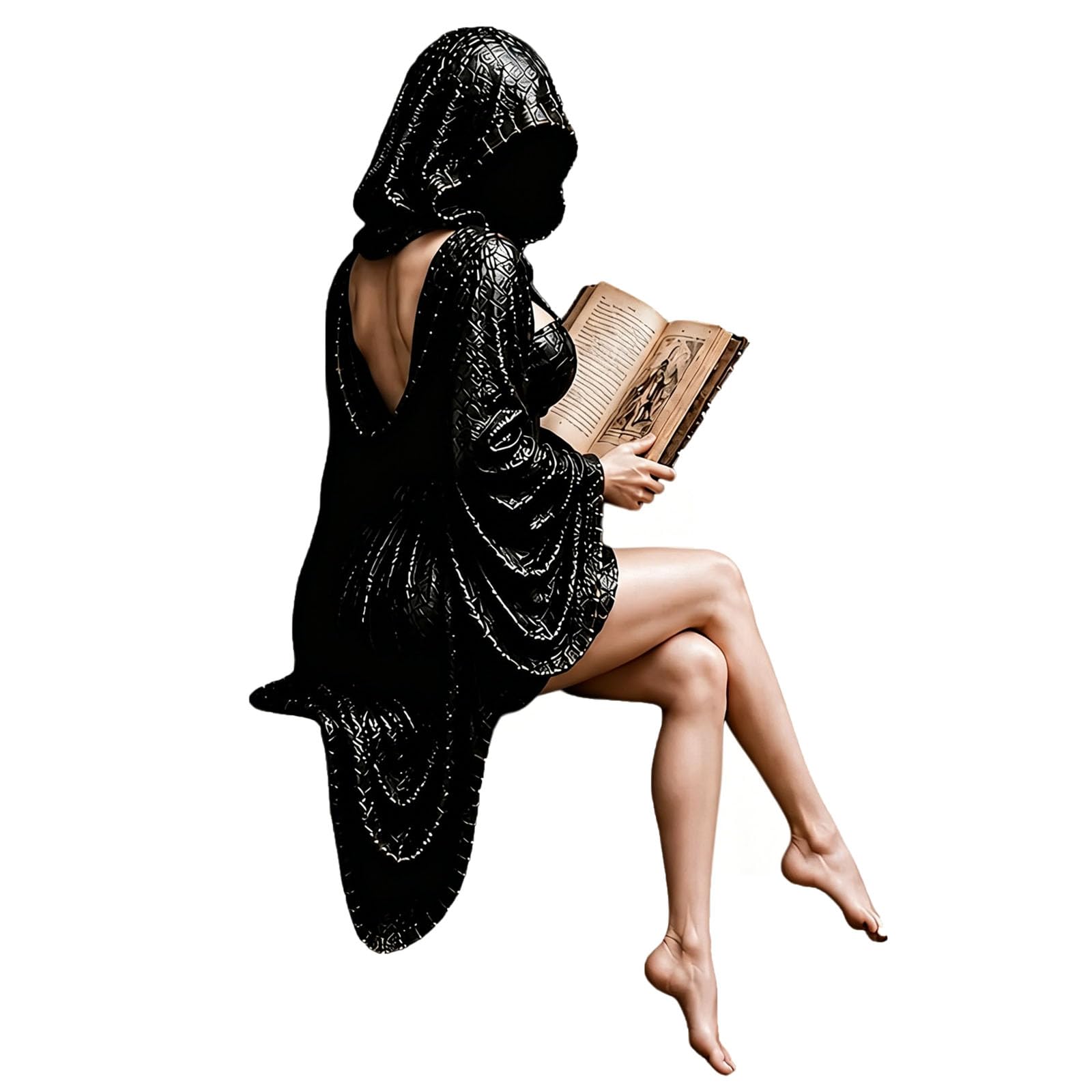 HYPYXUS Gothic Hooded Reader Figurine, Dark Academia Reading Statue with Skull Base, Faceless Mysterious Resin Bookshelf Decor Sculpture for Library, Desk, Home, for Book Lovers (D#)