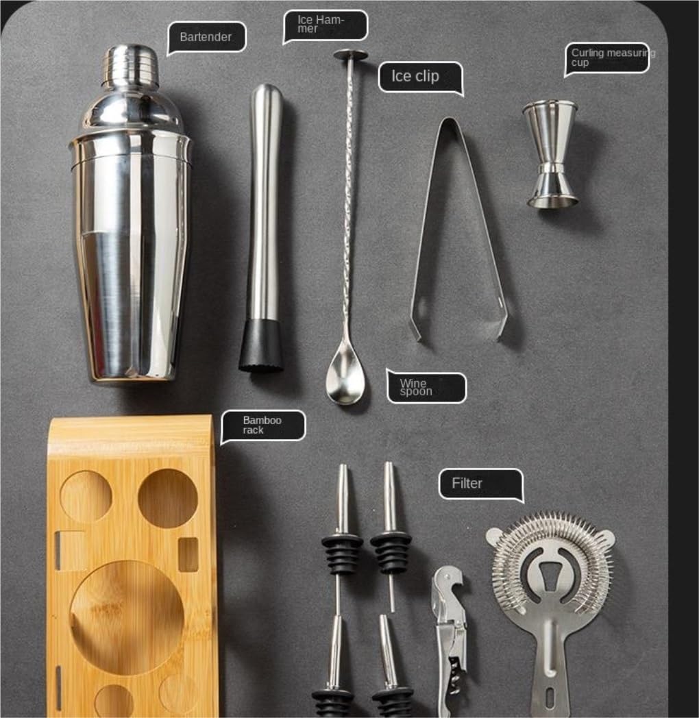 Cocktail Set Geschenke 12-teiliges Barkeeper-Set Aus Edelstahl Mit Bambusständer, Bar-Werkzeuge Für Mixen Von Getränken, Mixology-Barkeeper-Set Cocktail Shaker Set(700ml)