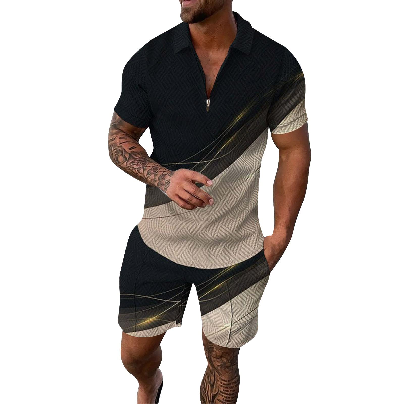 Genérico Conjunto De Chándal De Manga Corta para Hombre para Verano Verano Deporte Conjunto Deportivo De 2 Piezas Casual Traje Deportivo Casual Y Polo De Manga Corta Traje Viaje Fiesta Citas Sets