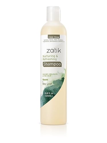 Zatik Naturals - Champú nutritivo y refrescante con neem y laurel para cabello seco, fino y delicado, vegano, biodegradable, pH equilibrado, libre
