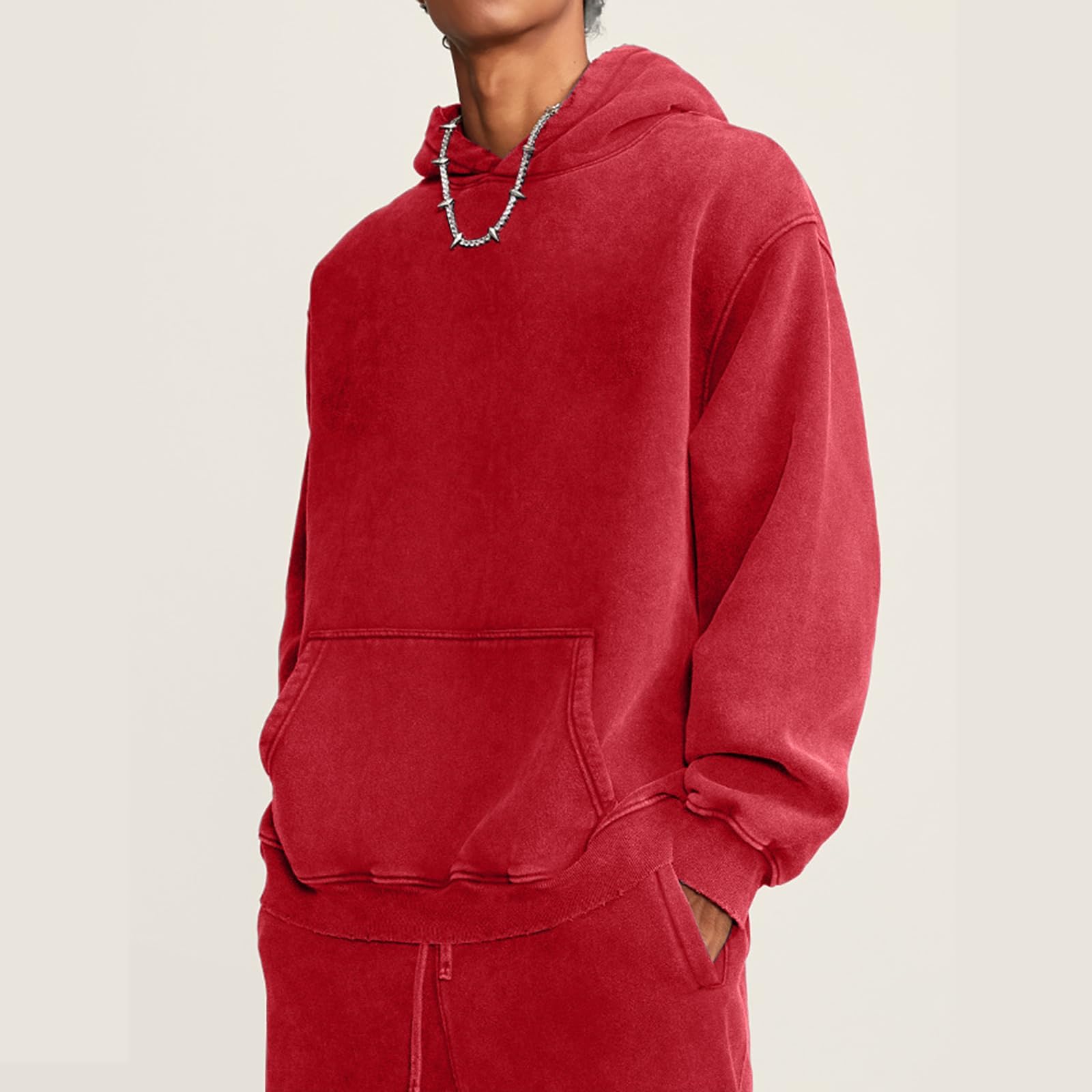 Felpa da uomo oversize con cappuccio pullover vintage lavaggio acido pesante peluche cotone largo streetwear top atletico
