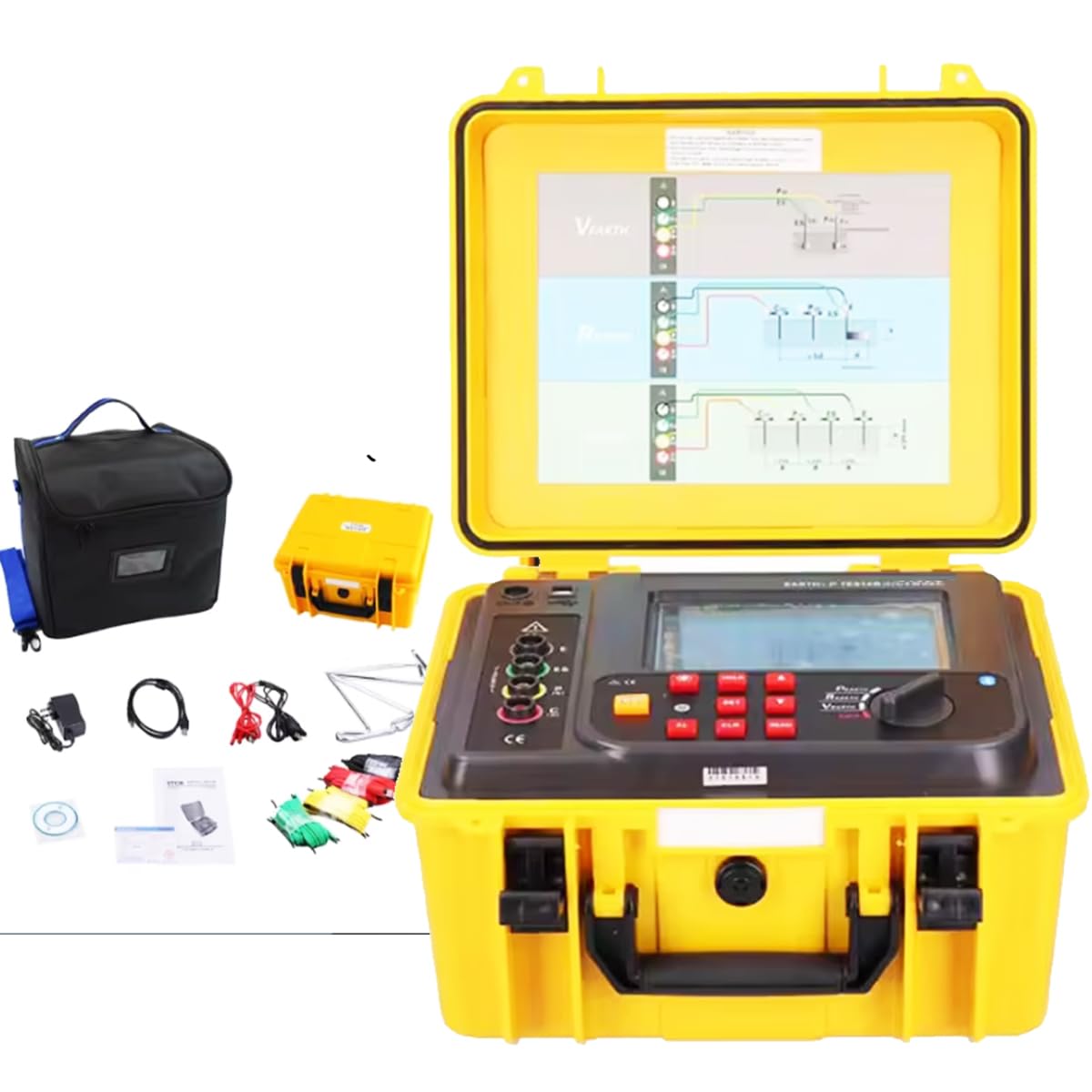 Four Wire Earth Ground Tester Meters Soil Resistivity Tester Measurement With Two Three Four Wire Method 30.00KΩ Ground Resistance 9000KΩM Soil Resistivity 600V Voltage 300 Groups Data Storage