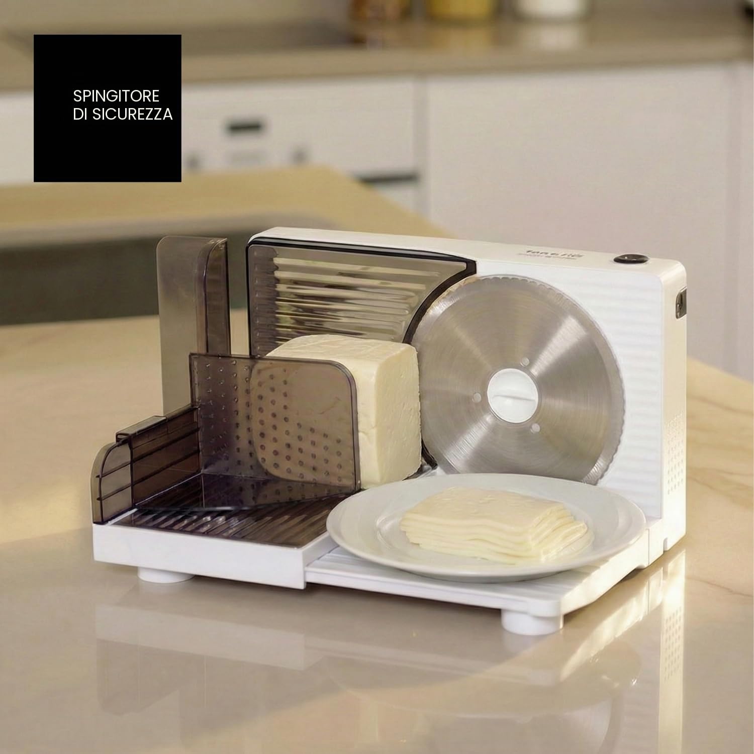 Taurus - affettatrice pieghevole Cutmaster Compact 100 W | lama acciaio inox 17 cm | spessore 1-15 mm | pulsante sicurezza | design compatto | per tutti i tipi di alimenti