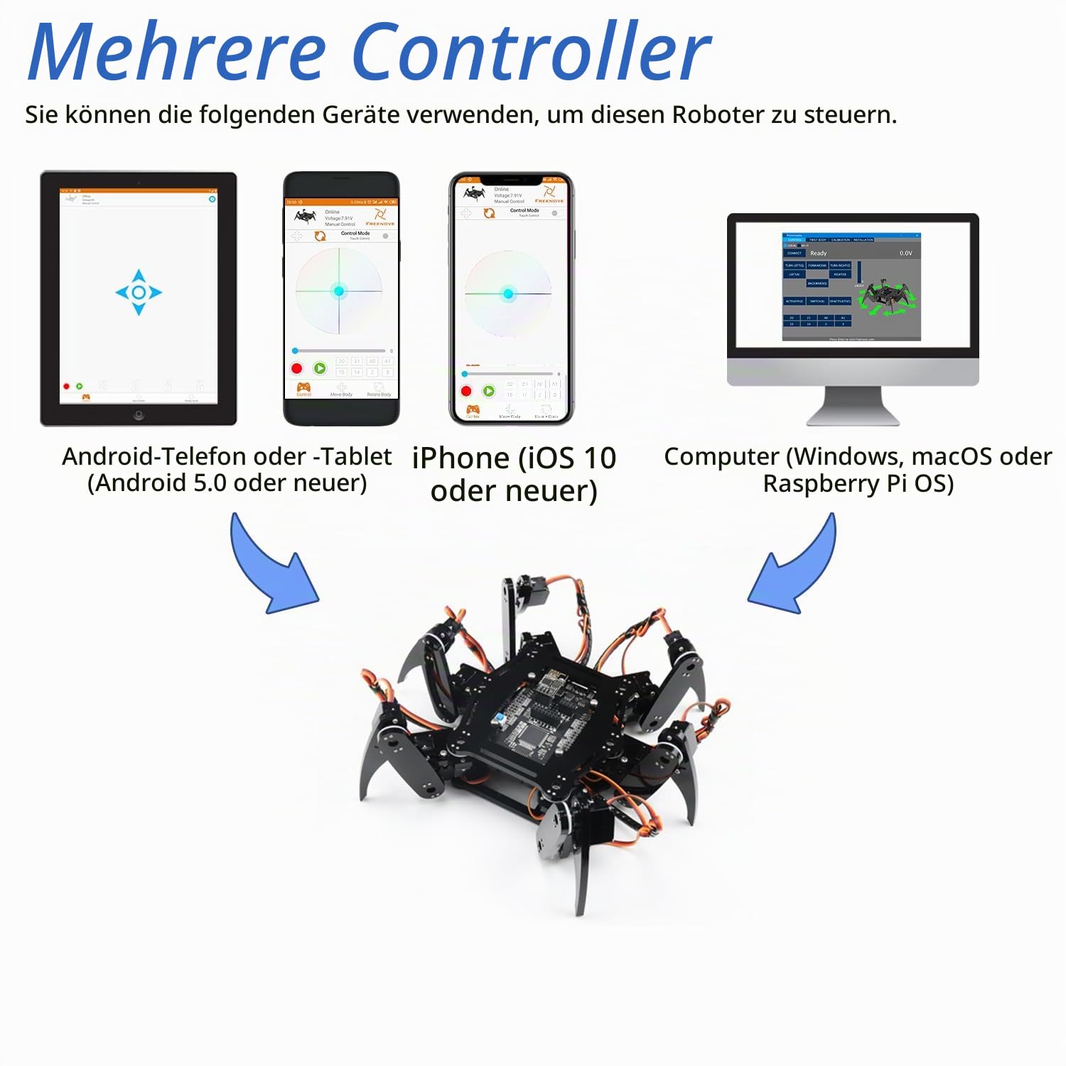 Freenove Hexapod Robot Kit (Compatible with Arduino IDE), Walking Crawling Twisting, App Remote Control, Servo STEM Project
