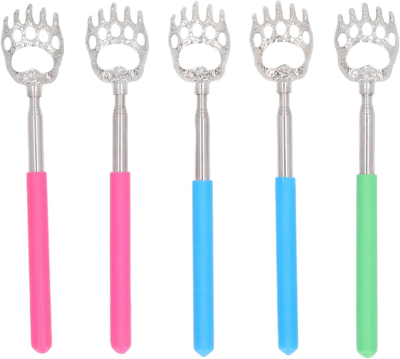Sorandy 5 Pcs Portable Extendable Bear Claws Metal Back Scratchers, Stainless Steel Telescoping Back Scratcher Tool, Backslap, Eliminating Back Itching, Bear Claw Back Scratchers