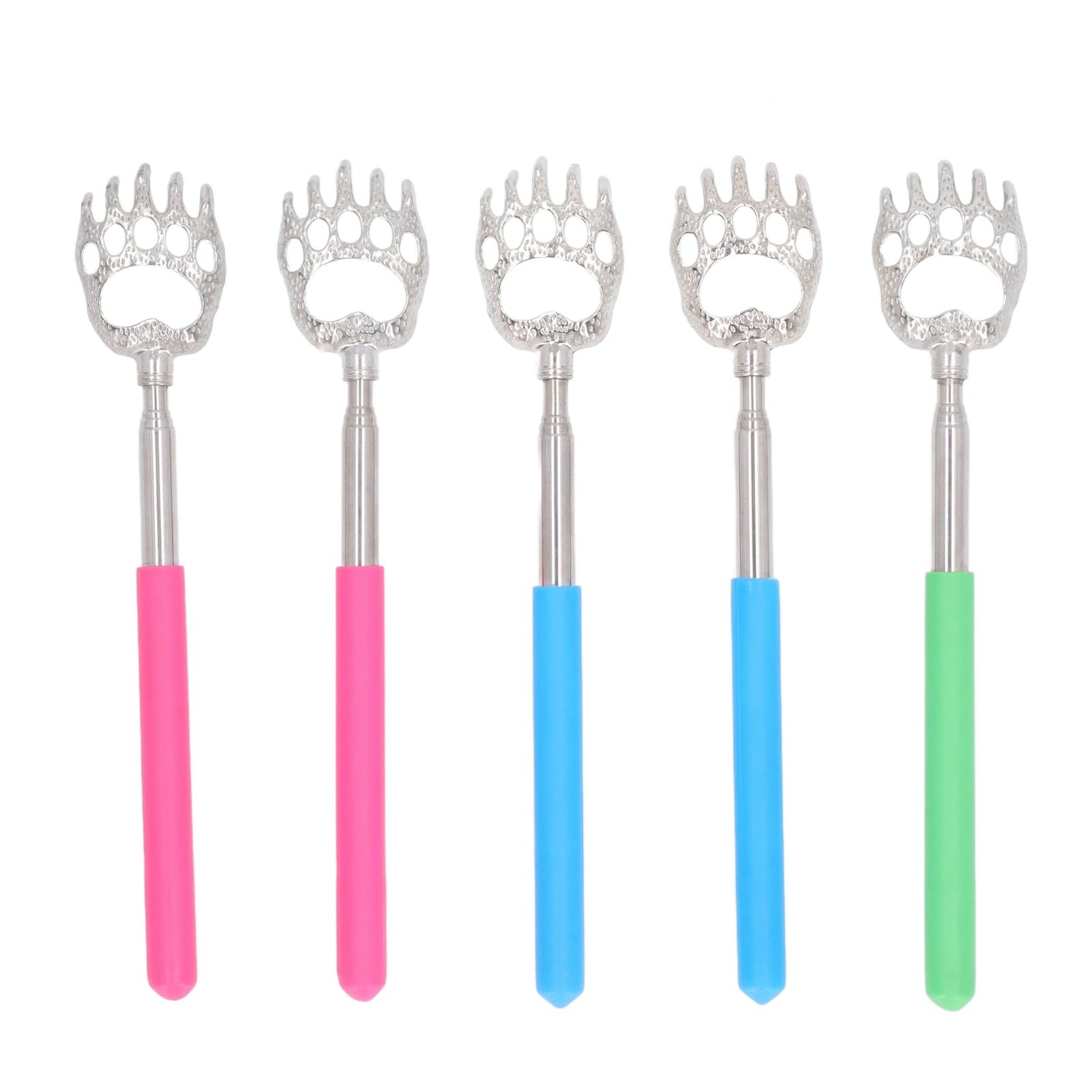 Sorandy5 Pcs Portable Extendable Bear Claws Metal Back Scratchers, Stainless Steel Telescoping Back Scratcher Tool, Backslap, Eliminating Back Itching, Bear Claw Back Scratchers