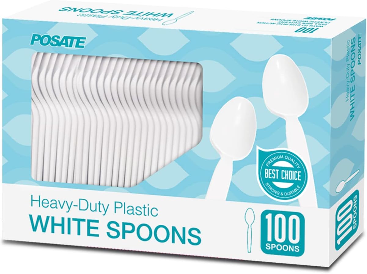 100 Disposable Plastic White Chinese Soup Spoons Asian Soup