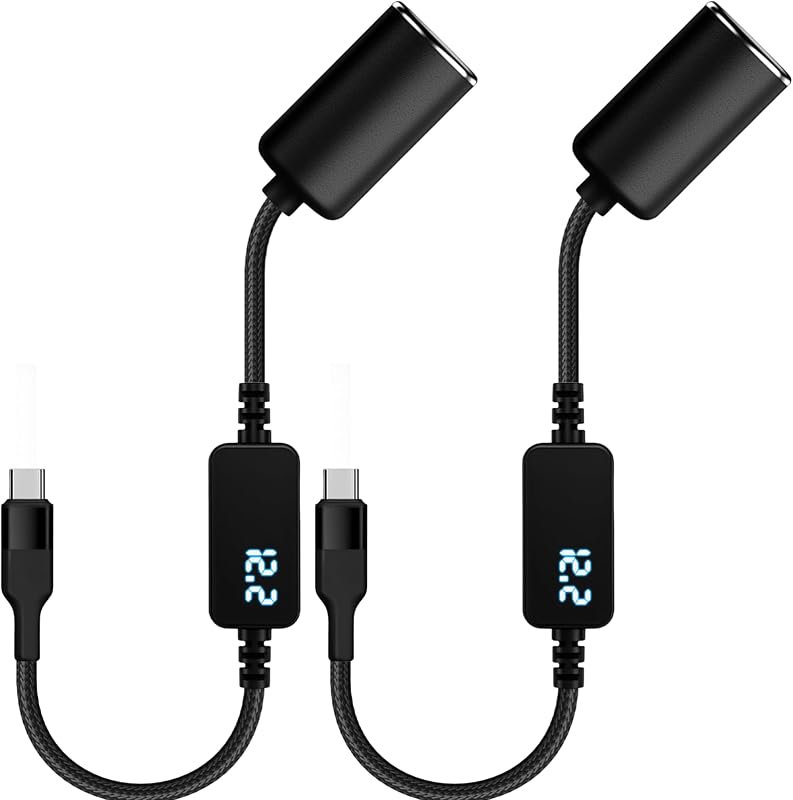 Adaptador USB-C para tomada de 12 V automotiva WYMECT com display de voltagem – 2 unidades