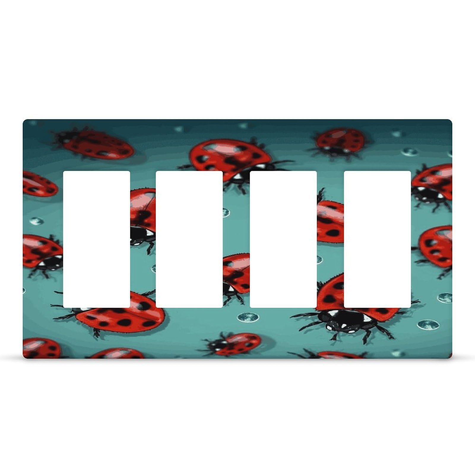 Red Ladybugs On A Blue Background Wall Plate Cover Unbreakable Thermoplastic Faceplate Cover Receptacle Outlet Covers Rocker Light Switch Covers 4-Gang Hidden Screw Face Plate for House 8.3x 4.7