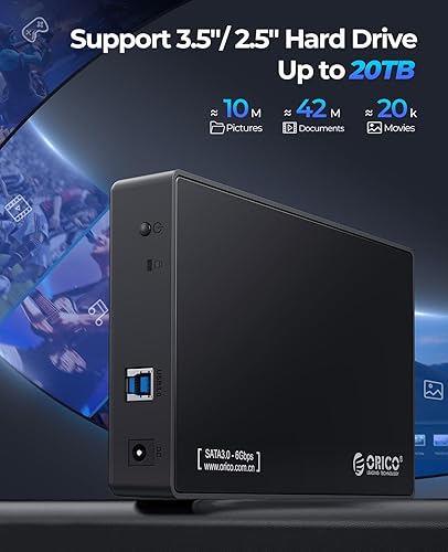 Miniatura 5 de ORICO Caja de disco duro externo USB 3.0 para discos duros SATA de 3,5/2,5 pulgadas / SSD de hasta 20 TB, caja de disco duro sin herramientas de 3,5