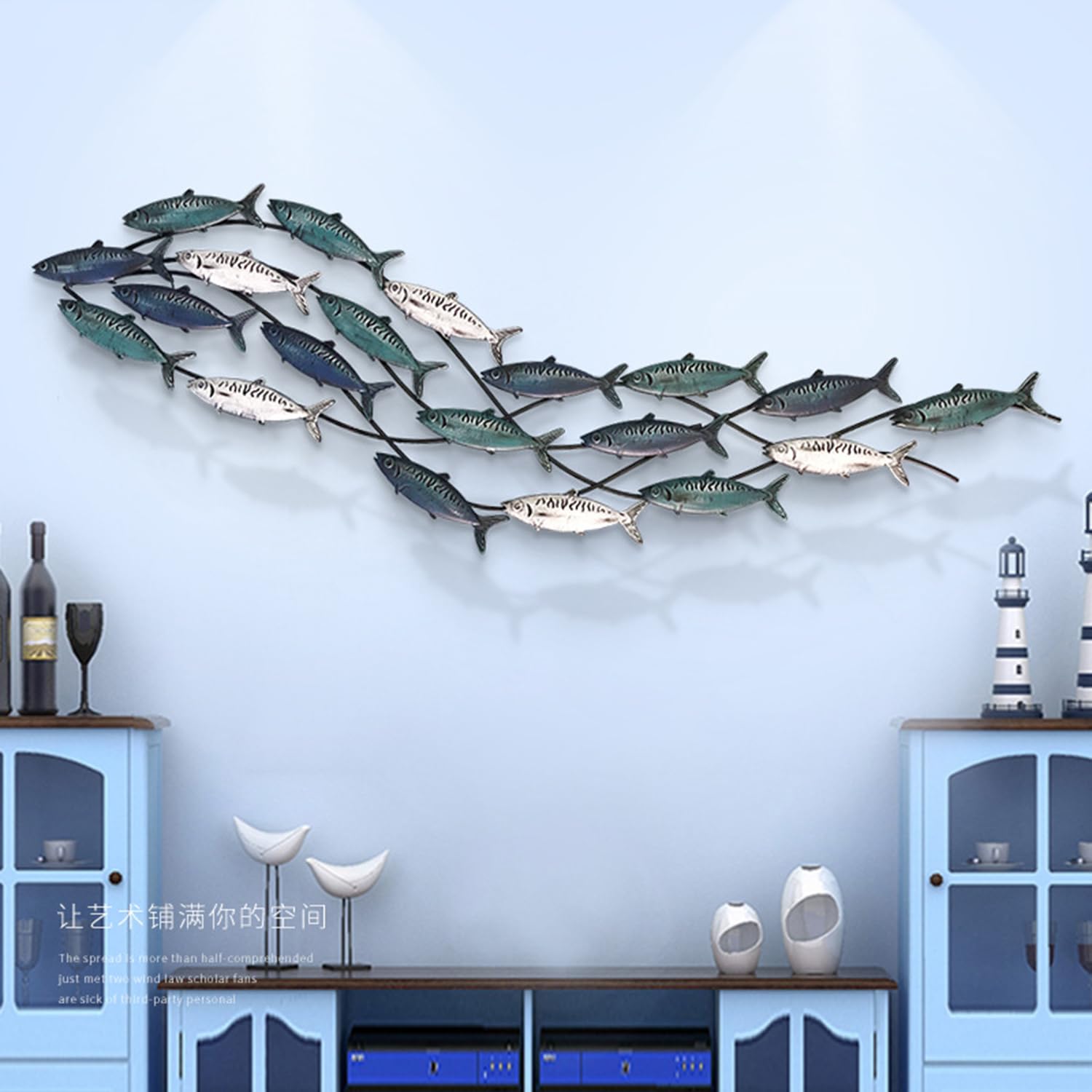 LMYSXAOZ Large 3D Fish Coastal Wall Art, Metal Decor, Ocean School of Nautical Home Hangings for Living Room Bedroom Dining Room,C,150X40cm