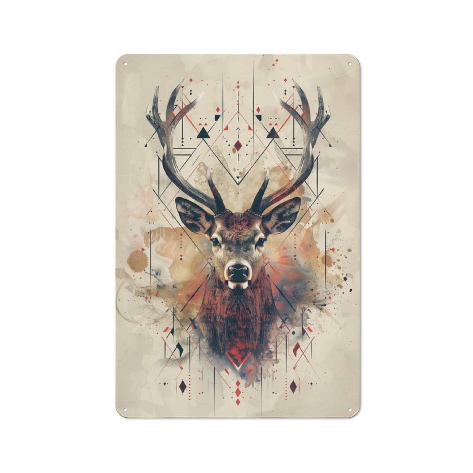 Junmoney Geometric Deer Portrait With Abstract Pattern 30X20cm Retro Metal Plaque With S For Kitchen Or Home Bar, For Garage, Workshop And Man Cave Decoration