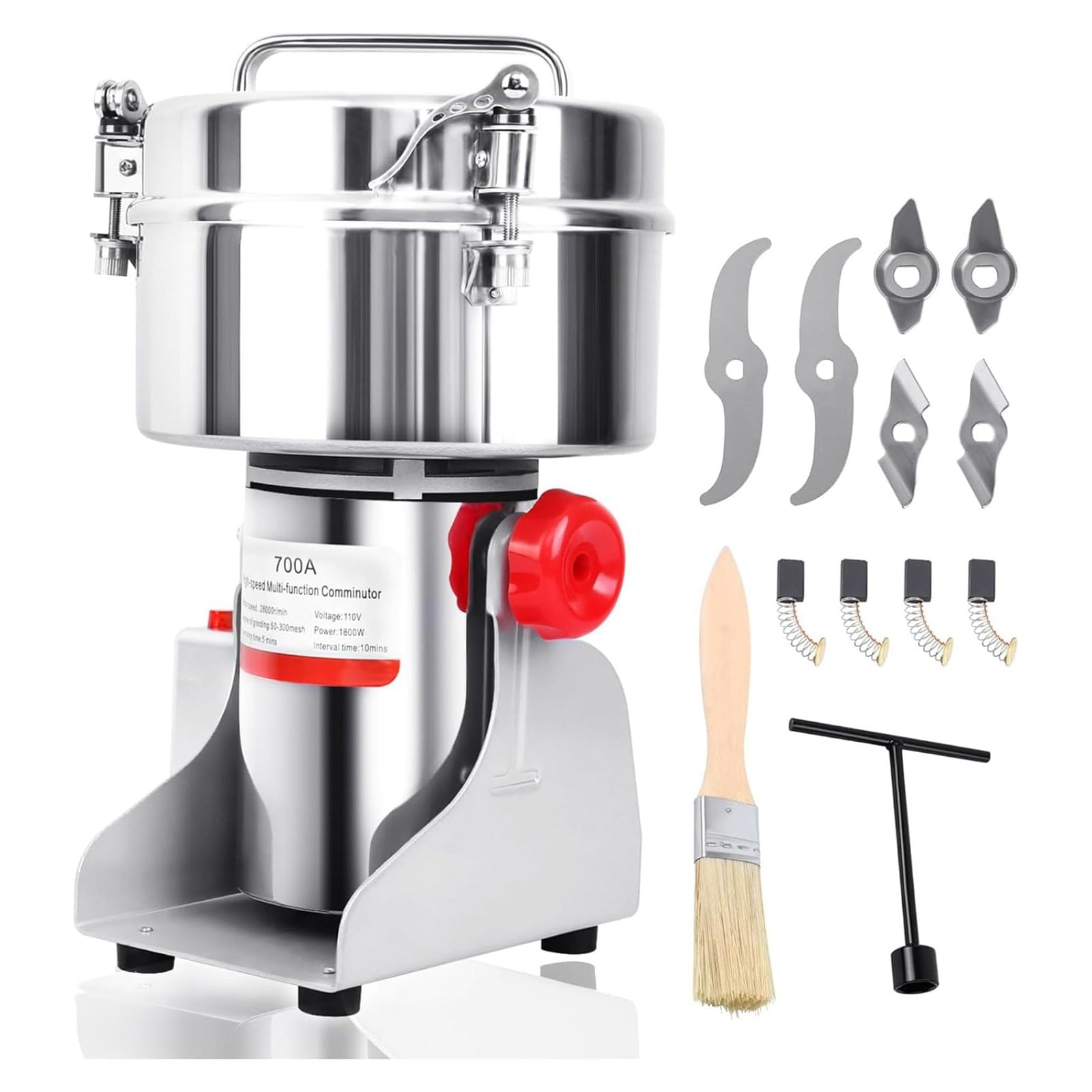 AYCDL 700G Electric Grain Mill Grinder 1800W High Speed Commercial Spice Grinder Swing Type Stainless Steel Pulverizer Machine for Kitchen