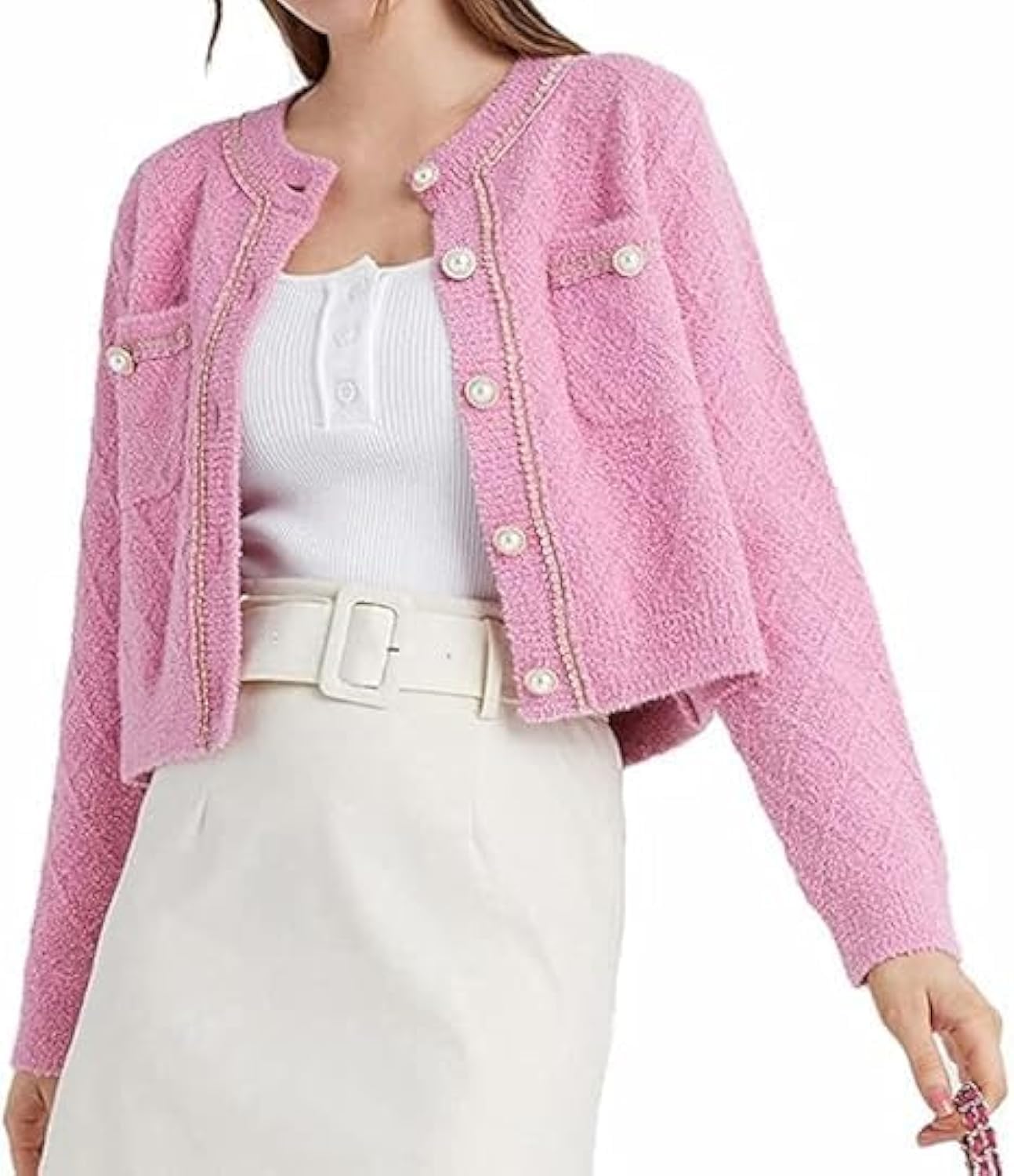 URBAN REVIVO Womens Knit Cardigan Sweaters Casual Long Sleeve Open Front Button Down Cropped Jackets