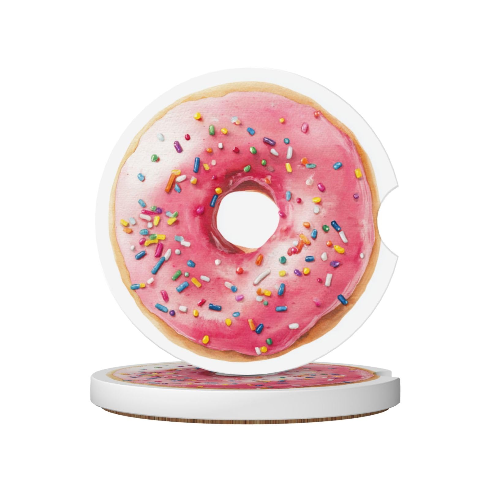 Cute Donut with Colorful Sprinkles Ceramic Coasters,2pcs