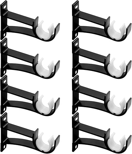 Soporte para barra de cortina, resistentes ganchos negros para barra de cortina de pared de 1 a 1.2 pulgadas, ganchos decorativos para cortineros,