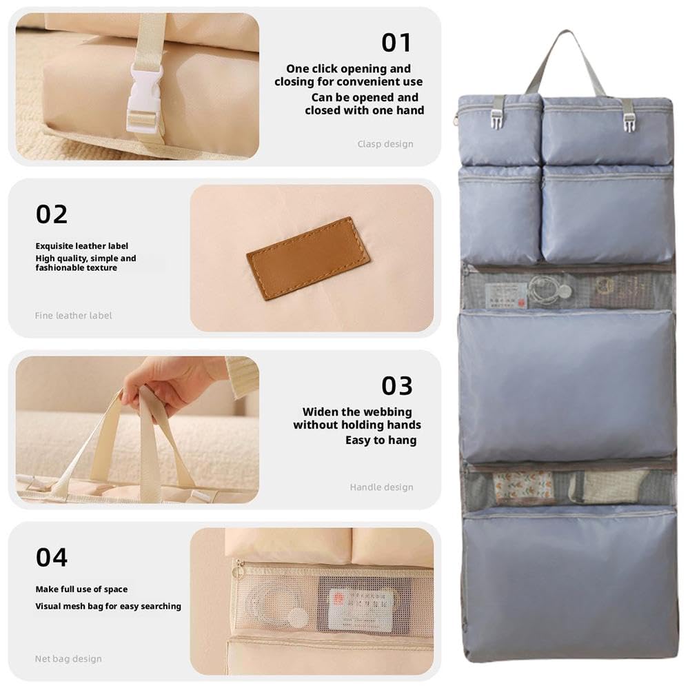 Borsa porta abiti da viaggio - Organizer pieghevole con scomparti multipli, salvaspazio for vestiti, reggiseni, biancheria intima, calzini (blu)(White,8 in One)