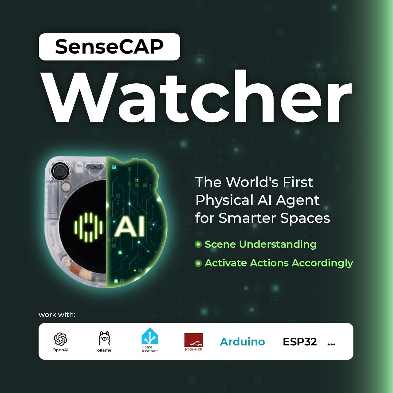 SenseCAP Watcher W1-A AI Agent with Clear Enclosure, ESP32S3 Processor, Microphone, Camera, Speaker, Voice Control